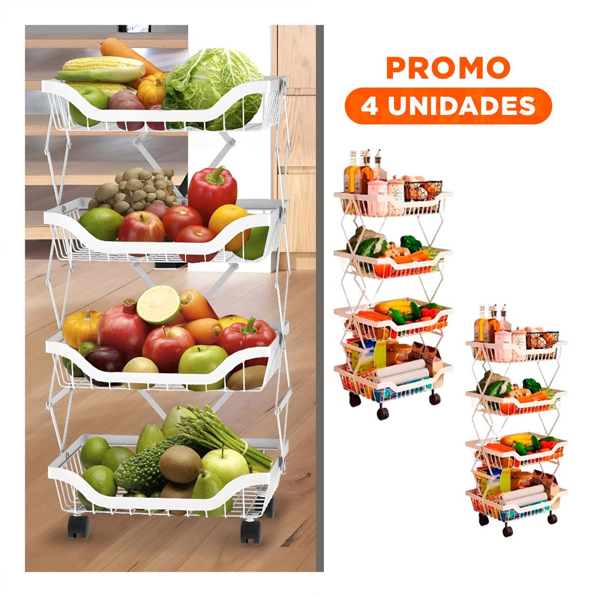 PACK4 ESTANTE BLANCO CON 4 PISOS Y BASE EN ACERO CARBONADO RESISTENTE Y+REGALO STICKER - 1
