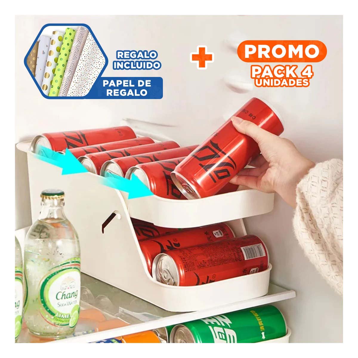 PACK4 ALMACENADOR VERTICAL PARA HUEVOS Y LATAS 2 NIVELES BLANCO Y+PAPEL REGALO - 1