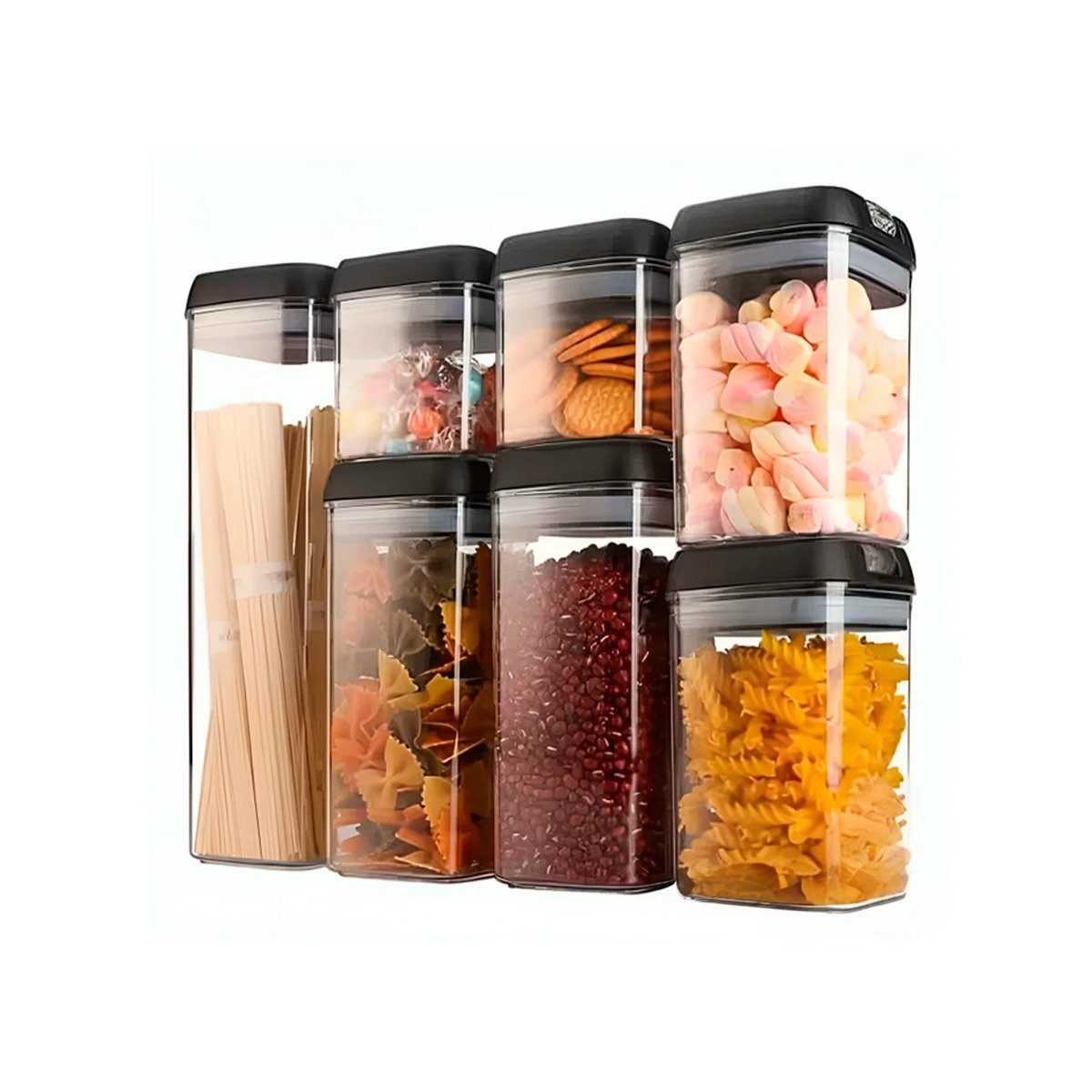 PACK2 ALMACENADORES DE COCINA ACRILICOS CON TAPA PALANCA NEGRA SET 7 Y+REGALO STICKER - 2