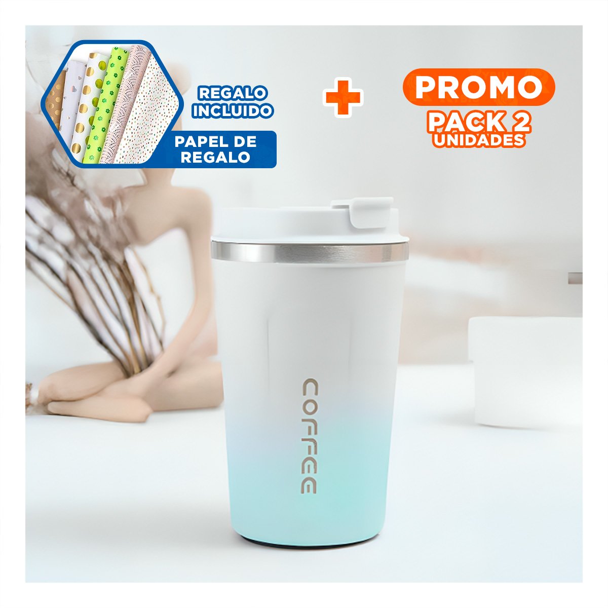 PACK2 DISPOSITIVO DIGITAL 510ML ROSADO CON BLANCO PERFECTO PARA USO DIARIO Y+PAPEL REGALO - 1