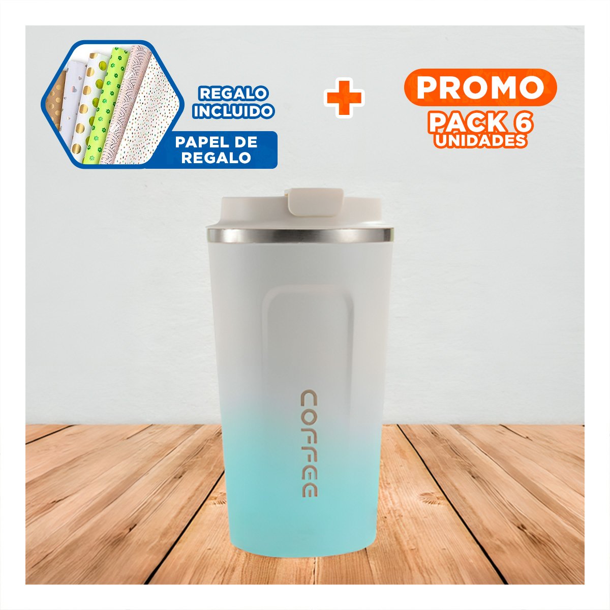 PACK6 SUMINISTRO DIGITAL 510ML ROSADO CON BLANCO MANTIENE CAFÉ Y+PAPEL REGALO - 1