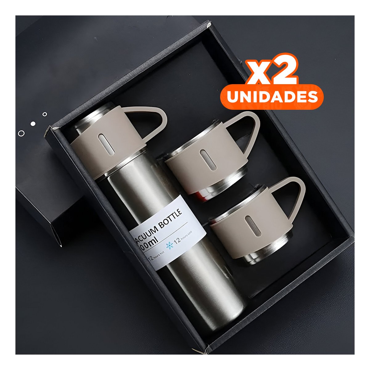 PACK2 FRASCO TERMICO DURADERO CON DOS TAZAS PARA HOGAR AZUL Y+REGALO STICKER - 1