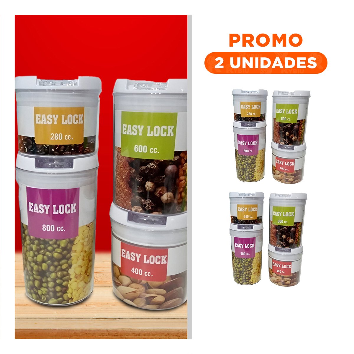 PACK2 SET FUNCIONAL DE 4 PIEZAS ACRILICO CON TAPA DE PLASTICO PARA ALIMENTOS SECOS - 1