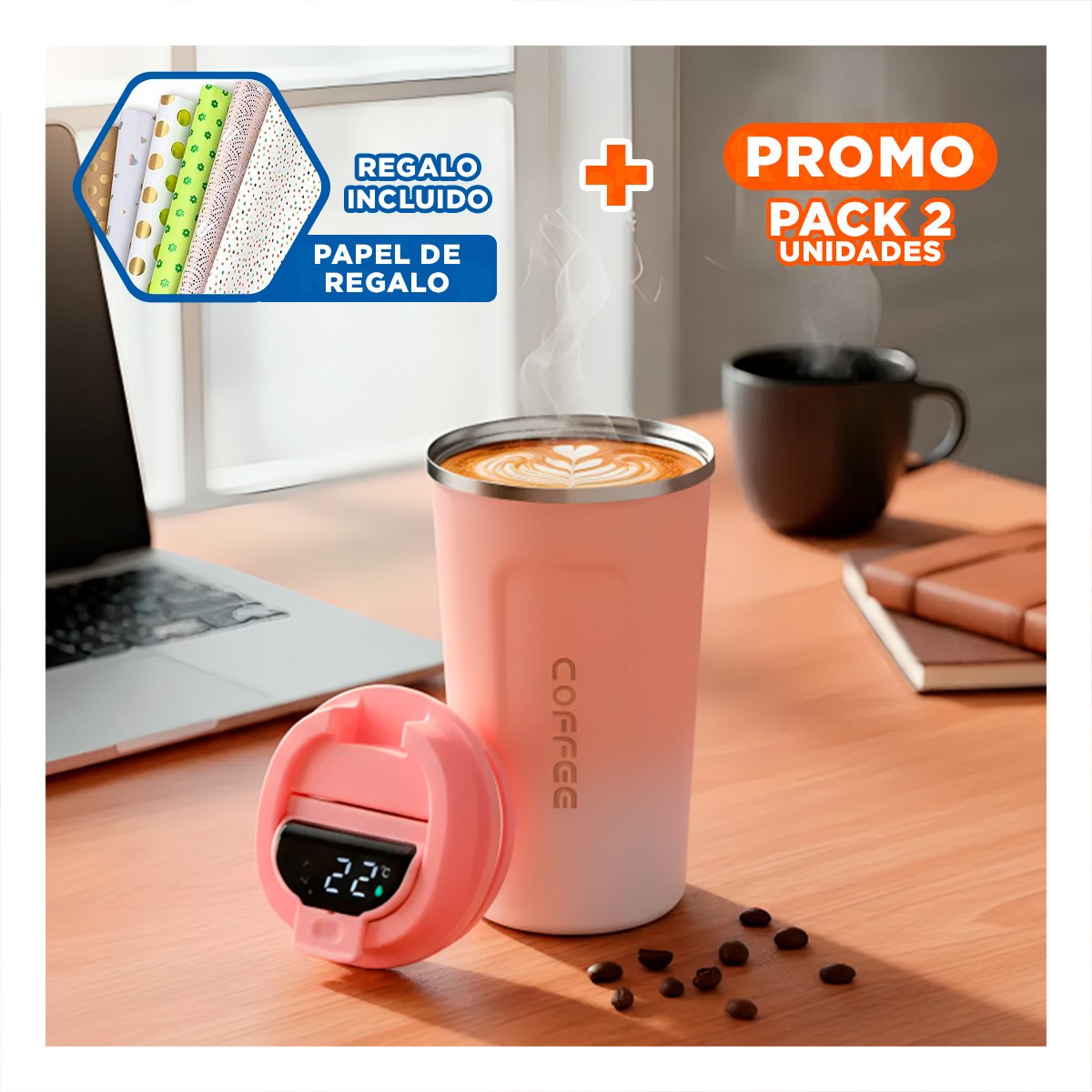 PACK2 DISPOSITIVO DIGITAL 510ML ROSADO CON BLANCO PERFECTO PARA USO DIARIO Y+PAPEL REGALO - 1