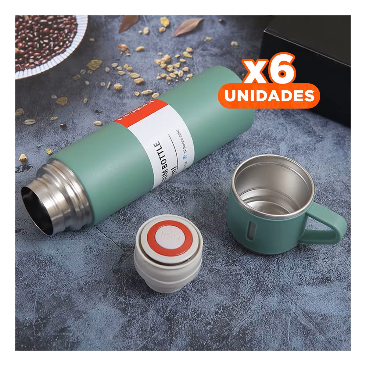 PACK6 VASO MODERNO INDIVIDUAL CON DOS TAZAS PARA HOGAR VERDE Y+REGALO STICKER - 1