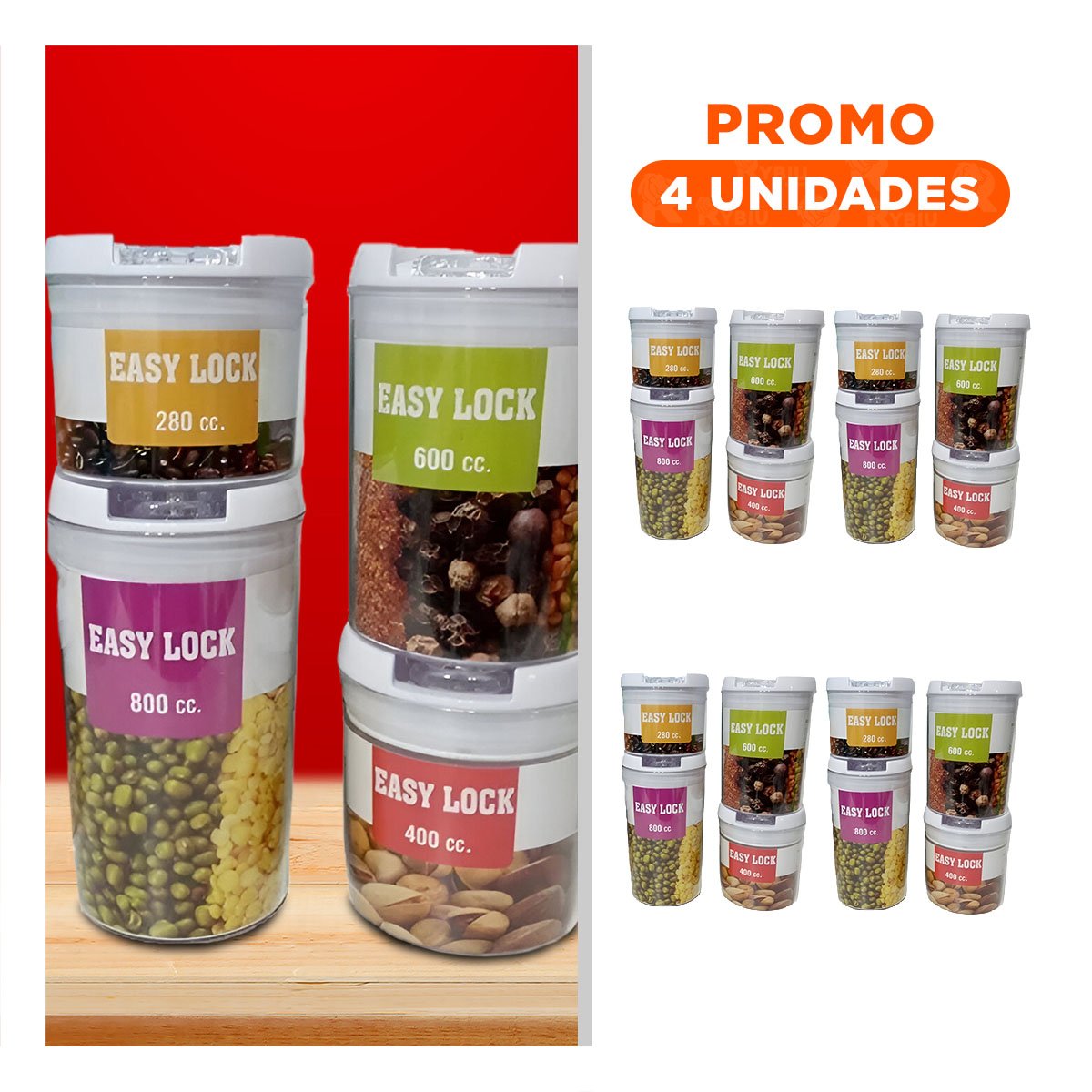 PACK4 CONJUNTO MODULAR 4PZ ACRILICO CON TAPA DE PLASTICO PARA COCINA MODERNA Y+REGALO STICKER - 1