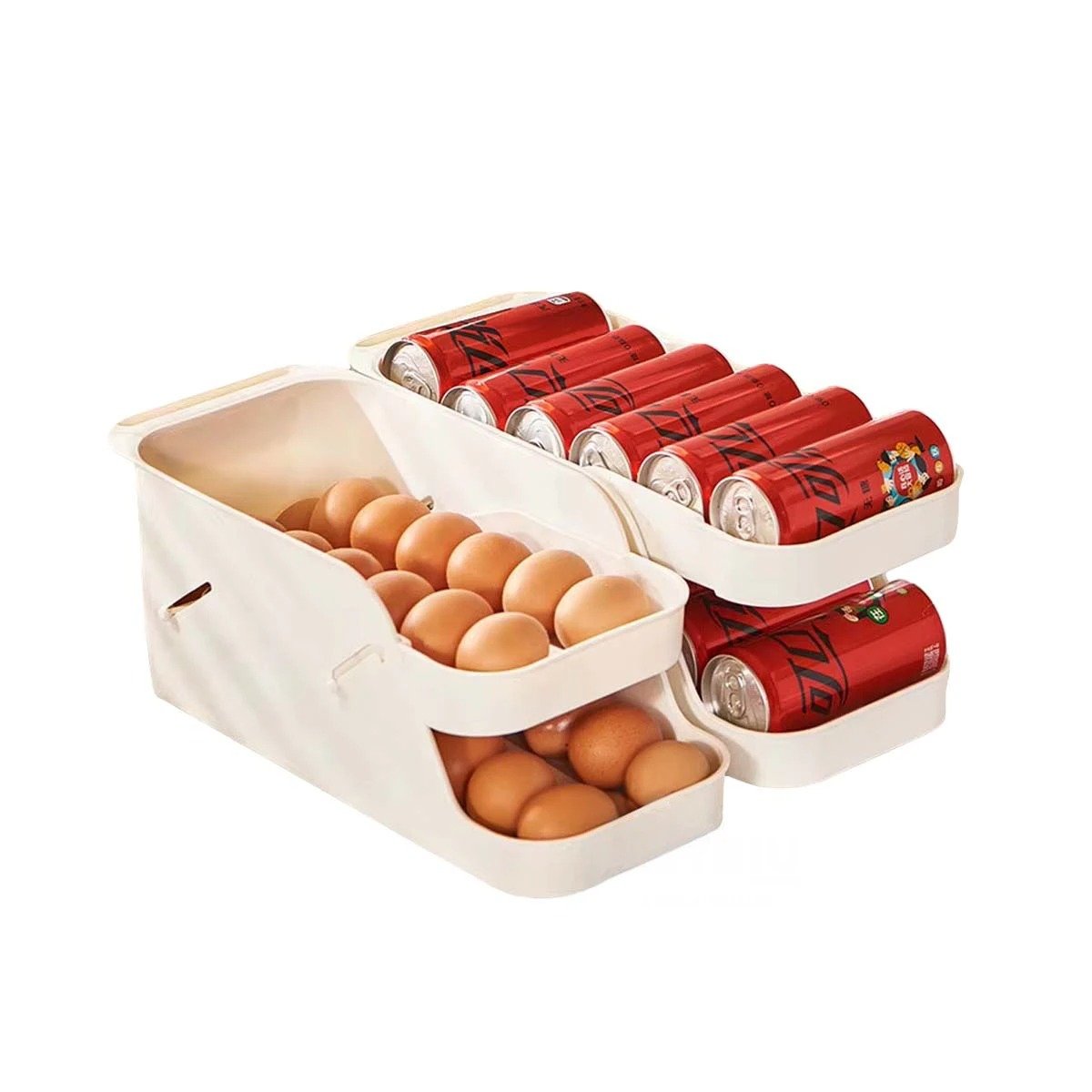 PACK2 ESTANTE PRACTICO DE HUEVOS Y LATAS 2 NIVELES BLANCO HOGAR Y+REGALO STICKER - 2
