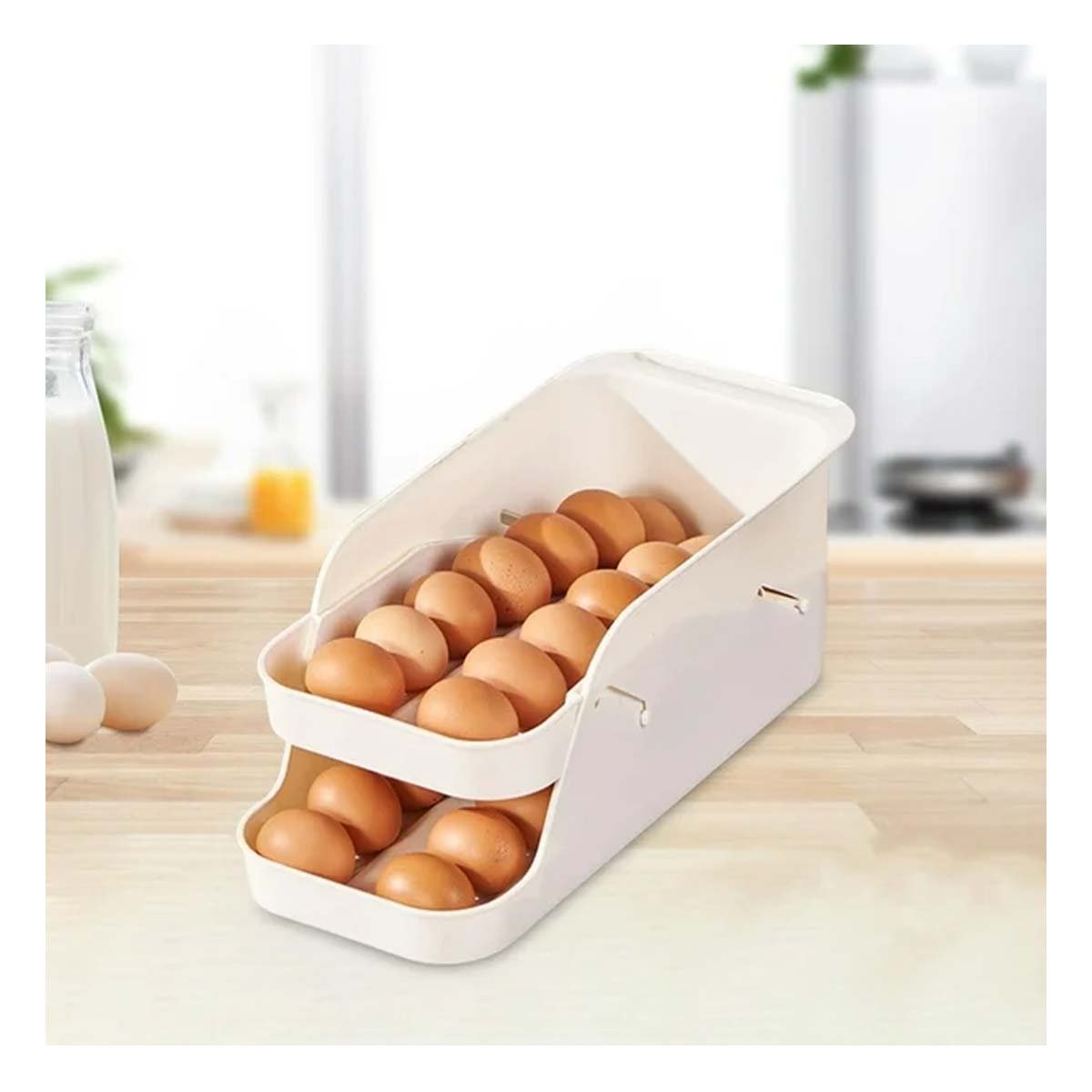 PACK2 ESTANTE PRACTICO DE HUEVOS Y LATAS 2 NIVELES BLANCO HOGAR Y+REGALO STICKER - 3