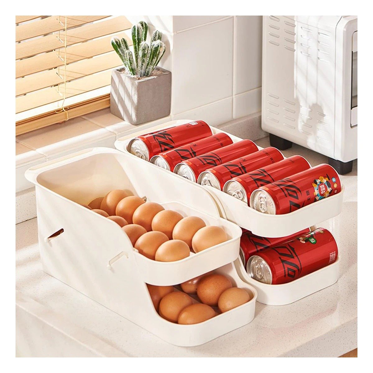 PACK2 ESTANTE PRACTICO DE HUEVOS Y LATAS 2 NIVELES BLANCO HOGAR Y+REGALO STICKER - 5