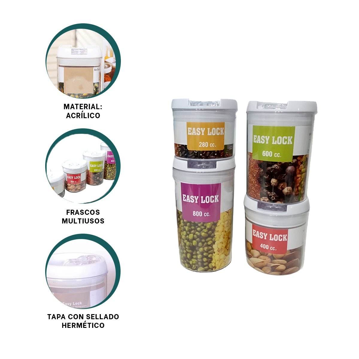 PACK6 CONJUNTO COMPACTO 4 PIEZAS EN ACRILICO CON TAPA DE PLASTICO PARA ORDEN Y+REGALO STICKER - 2