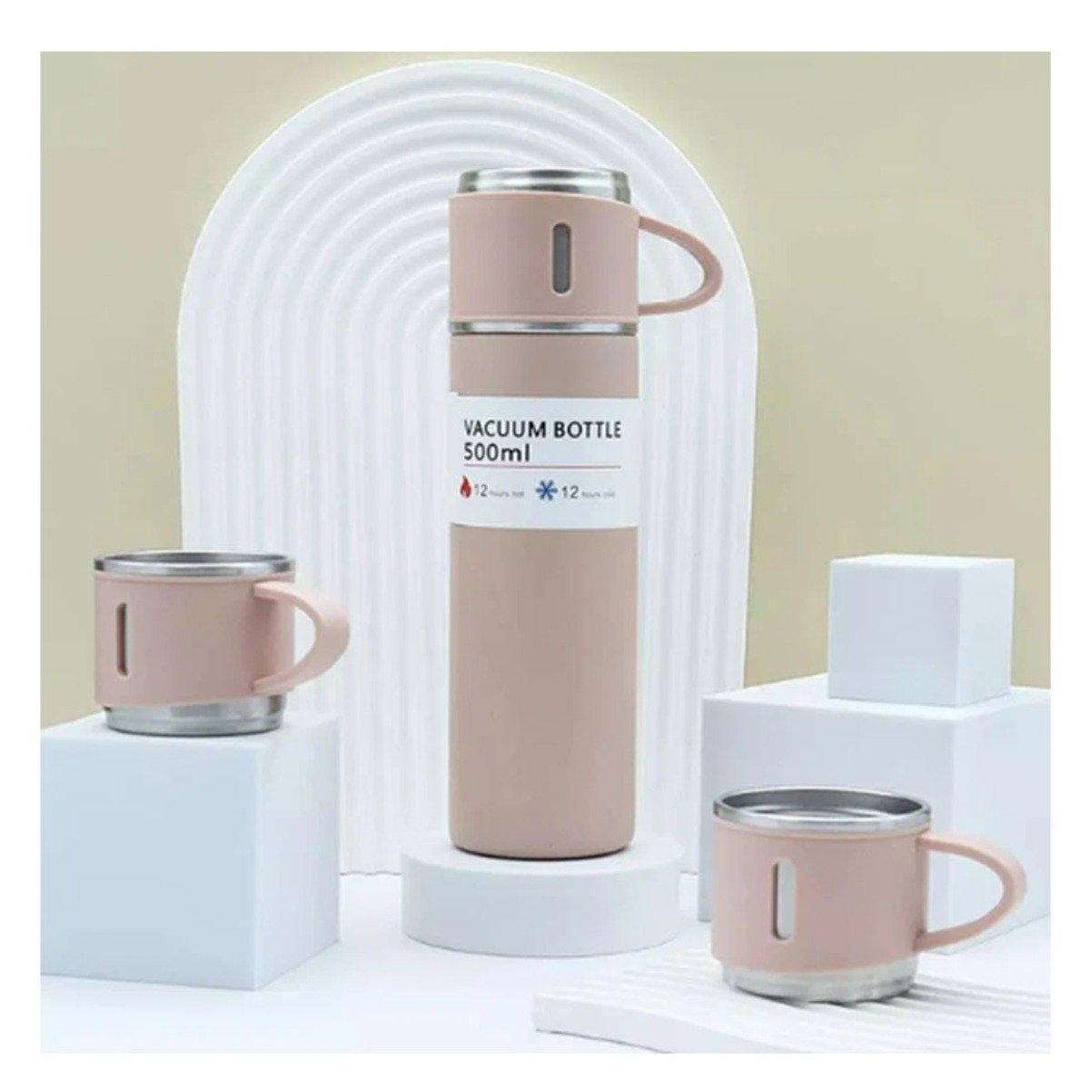 PACK2 TERMO MODERNO CON DOS TAZAS PARA BEBIDAS CALIENTES ROSADO Y+REGALO STICKER - 3
