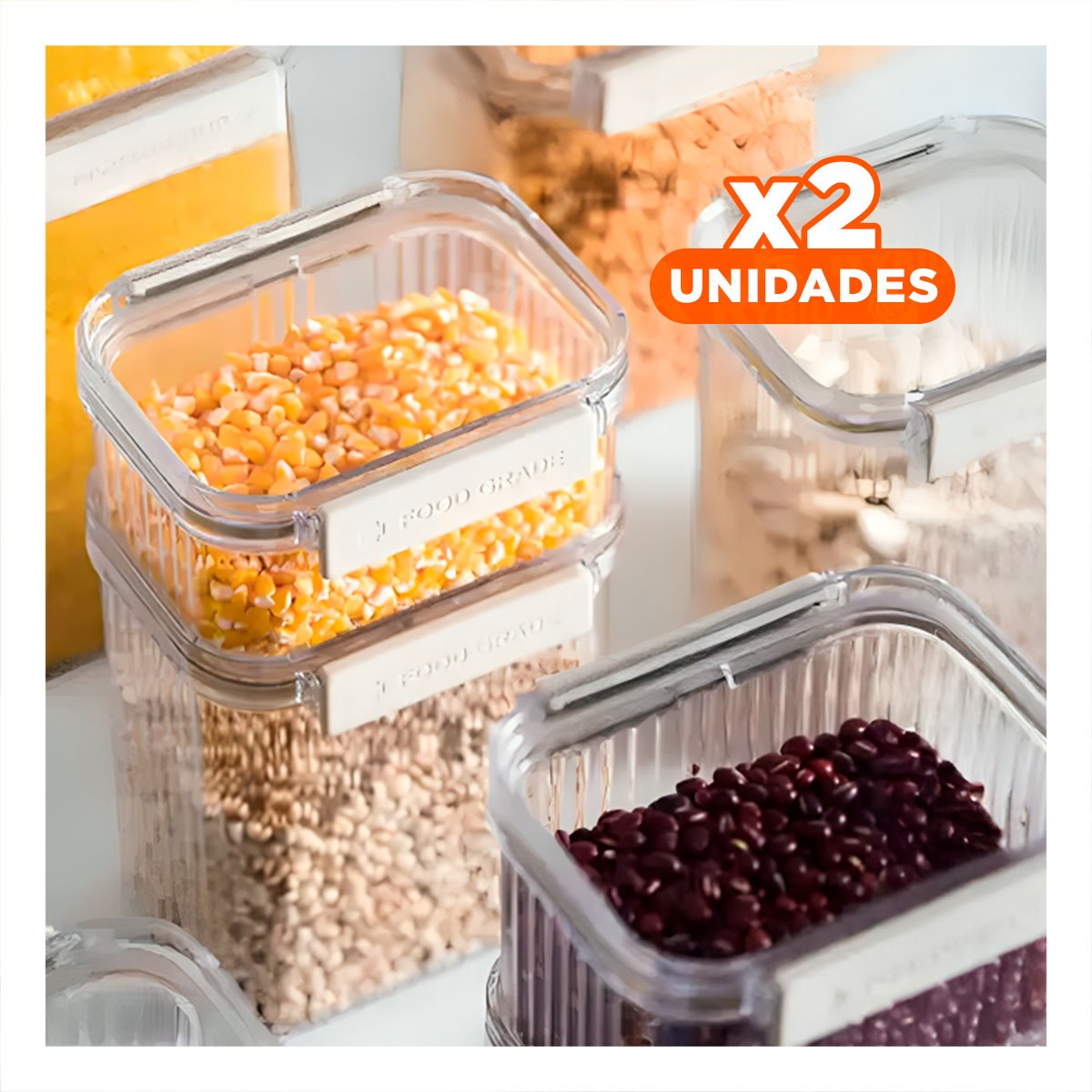 PACK2 SET COCINA ALIMENTOS ACRILICO 5 PIEZAS TRANSPARENTE COMPACTO Y SEGURO Y+REGALO STICKER - 1