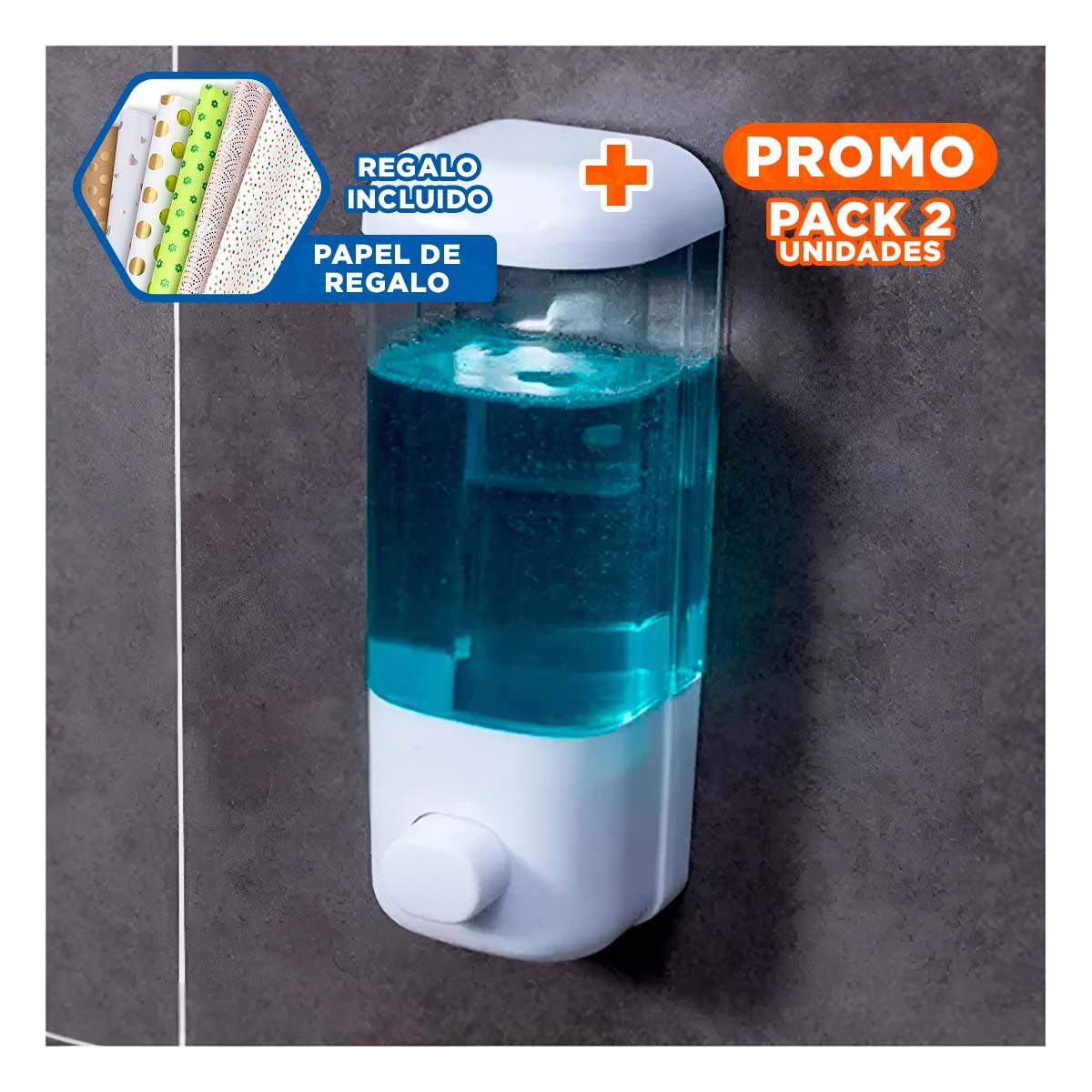 PACK2 MODULO DISPENSADOR DE JABON LIQUIDO 450 ML BLANCO PARA COCINA Y+PAPEL REGALO - 1