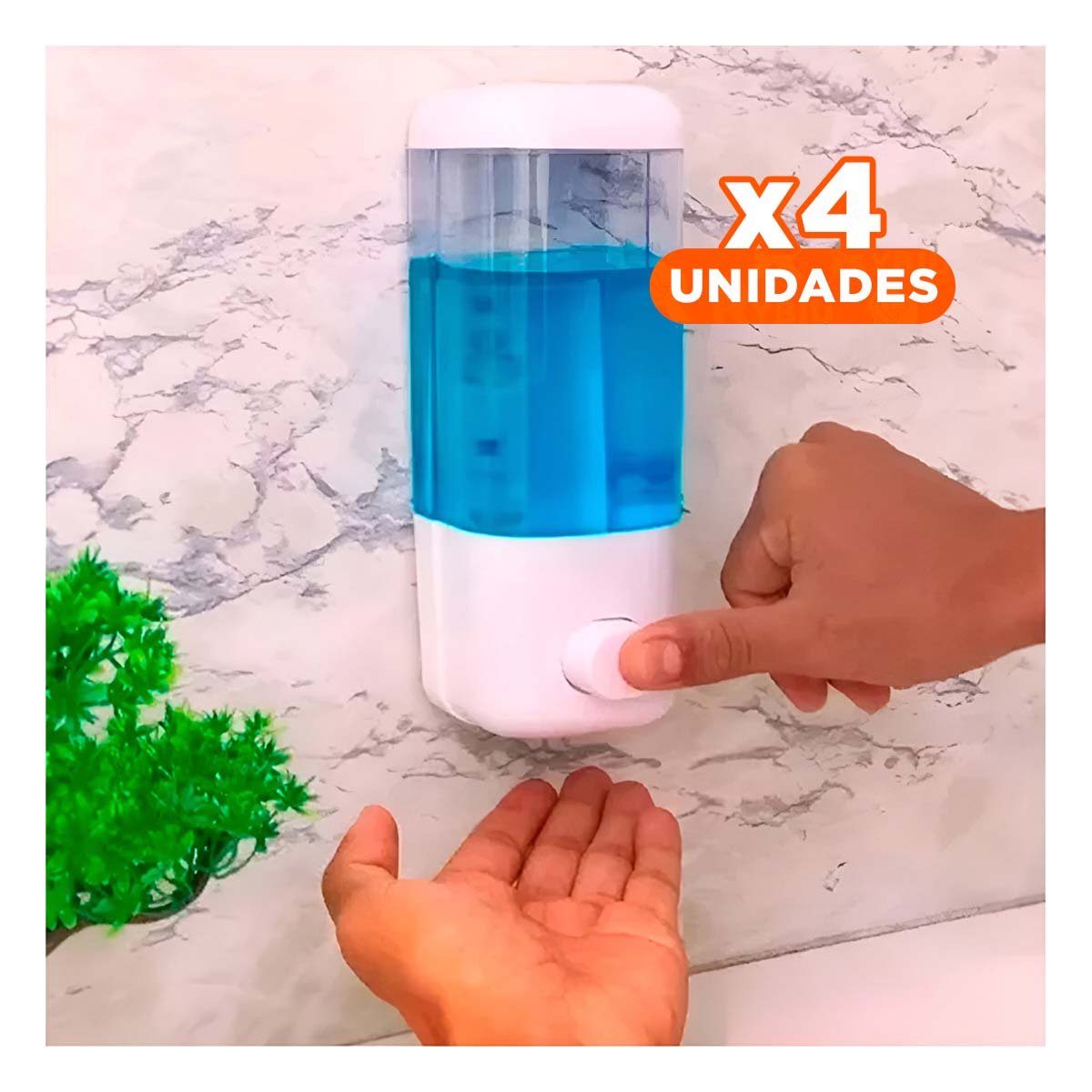 PACK4 FRASCO DOSIFICADOR DE JABON LIQUIDO 450 ML BLANCO PARA PARED - 1
