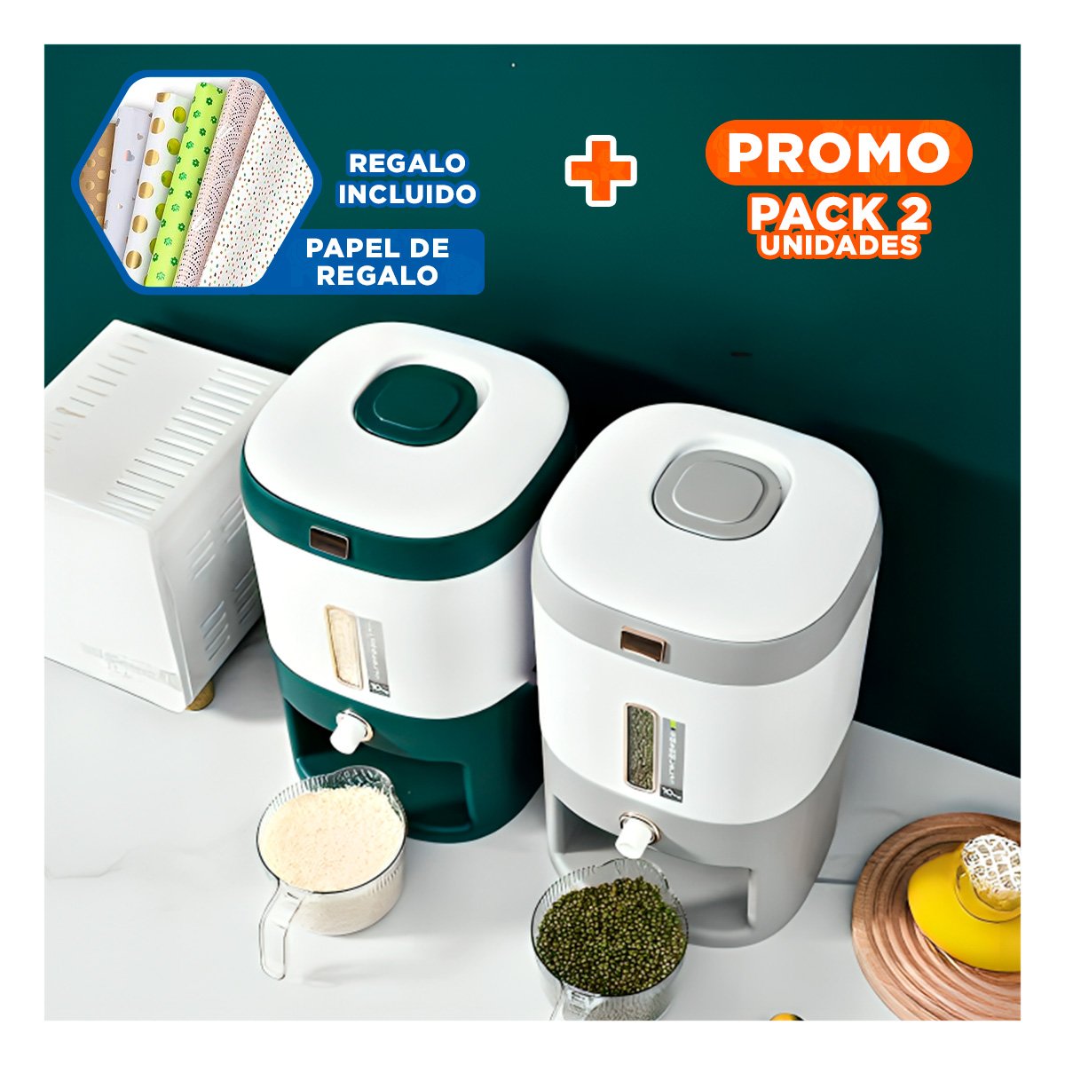 PACK2 APLICADOR PARA CEREALES Y LEGUMBRES 10KG VERDE CON BLANCO Y+PAPEL REGALO - 1