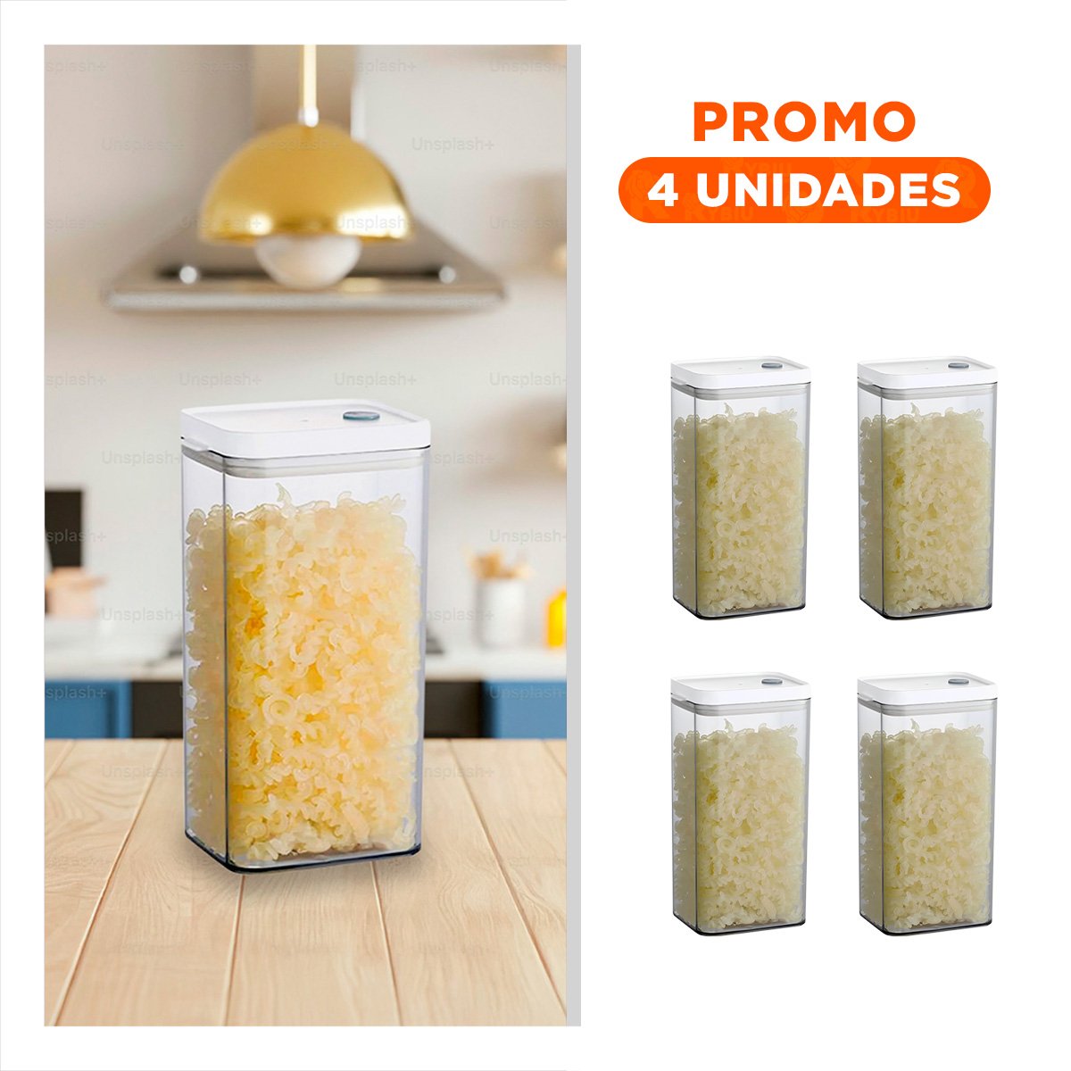PACK4 DISPENSADOR ACRILICO CON TAPA BLANCA PUNTO PLOMO 1500ML PARA HARINA Y+REGALO STICKER - 1