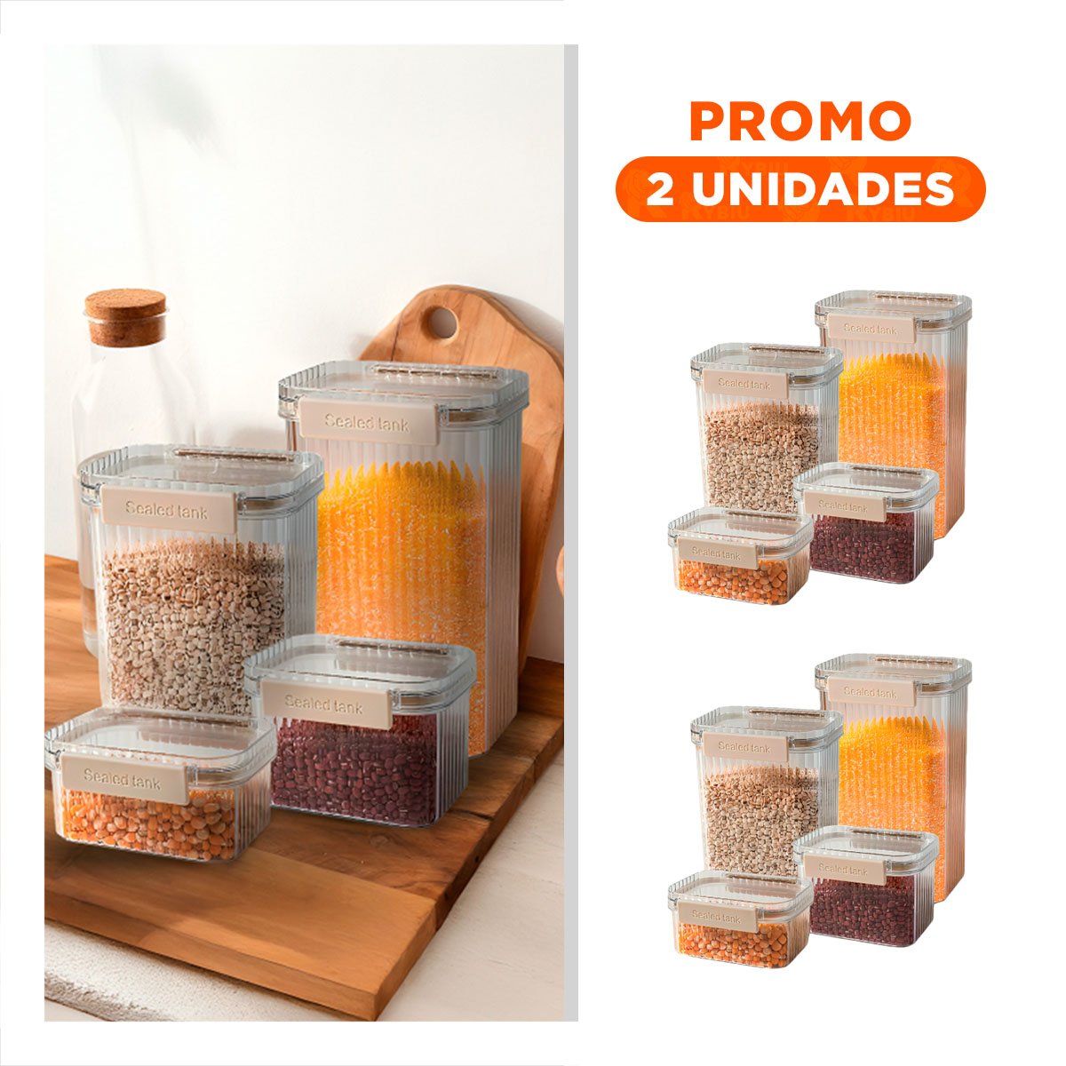 PACK2 SET COCINA ALIMENTOS ACRILICO 5 PIEZAS TRANSPARENTE CON DISENO FACIL - 1