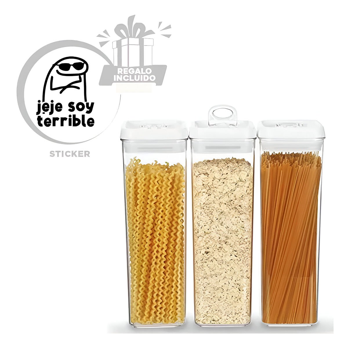ENVASE ACRILICO ORGANIZADOR DESPENSA TAPA BLANCA 1900ML Y+REGALO STICKER - 1