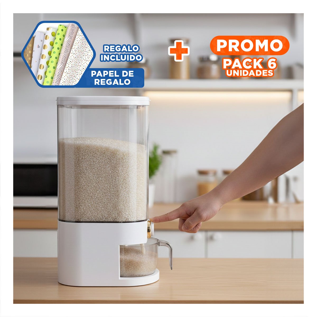 PACK6 CONTENEDOR 39X16,5X33CM BLANCO PARA ORGANIZAR CEREAL SECO Y+PAPEL REGALO - 1