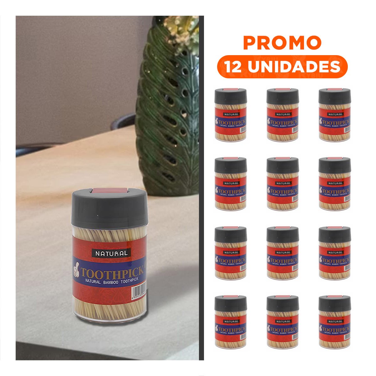 PACK12 DISPENSADOR MINIMALISTA DE COLOR NEGRO SET DE 2 PARA MONDADIENTES Y+REGALO STICKER - 1