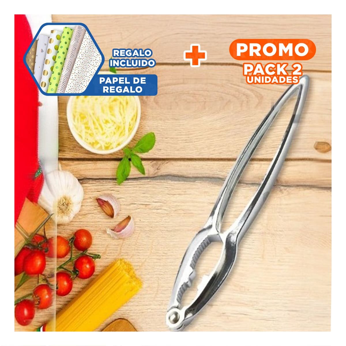 PACK2 PINZA COMPACTA PLATEADO PARA ROMPENUECES DE COCINA PROFESIONAL Y+PAPEL REGALO - 1