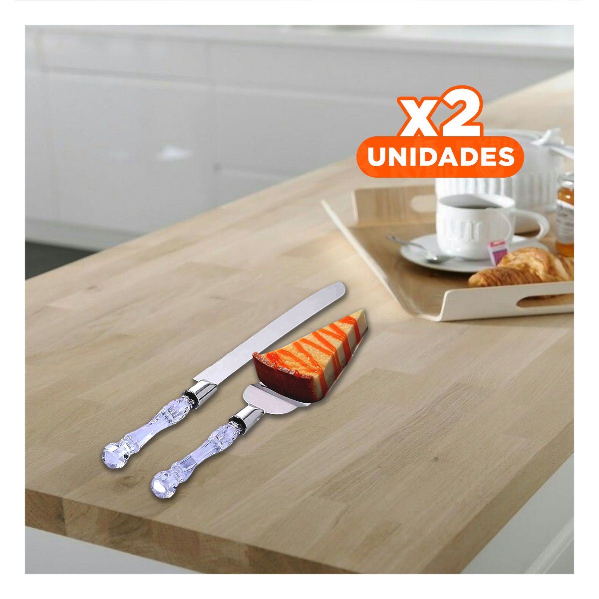 PACK2 KIT DE REPOSTERIA PARA PASTEL CON ESPATULA MANGO ACRILICO Y+REGALO STICKER - 1