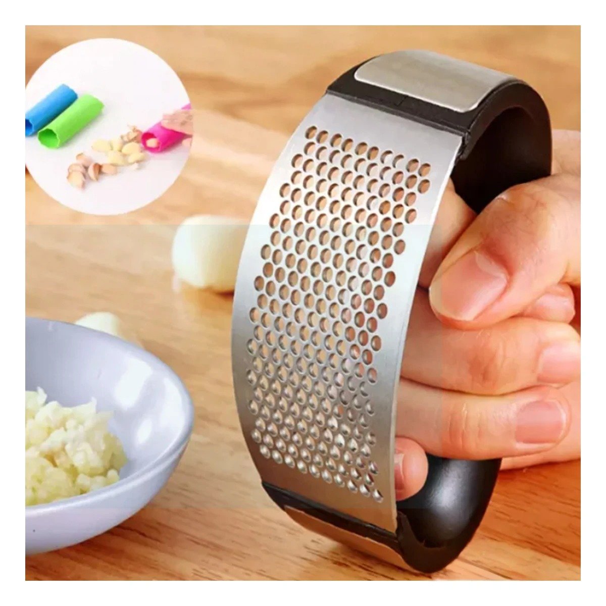 PACK2 PRENSA ERGONOMICA DE AJO MANGO DE PLASTICO EN ALUMINIO COCINA Y+PAPEL REGALO - 2