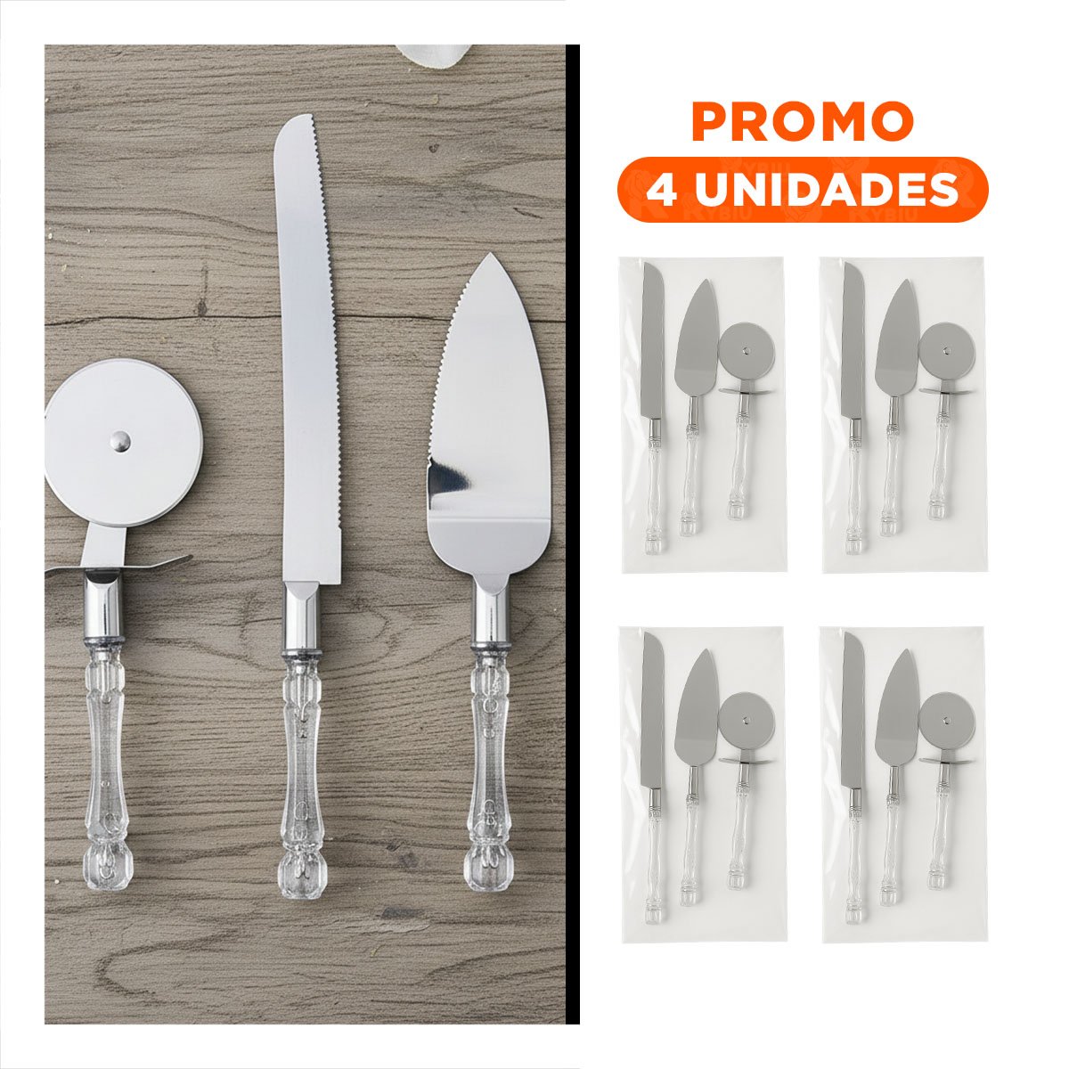PACK4 CUCHILLOS 3 PIEZAS ESPATULA CORTADOR MANGO ACRILICO PREPARACION Y+REGALO STICKER - 1