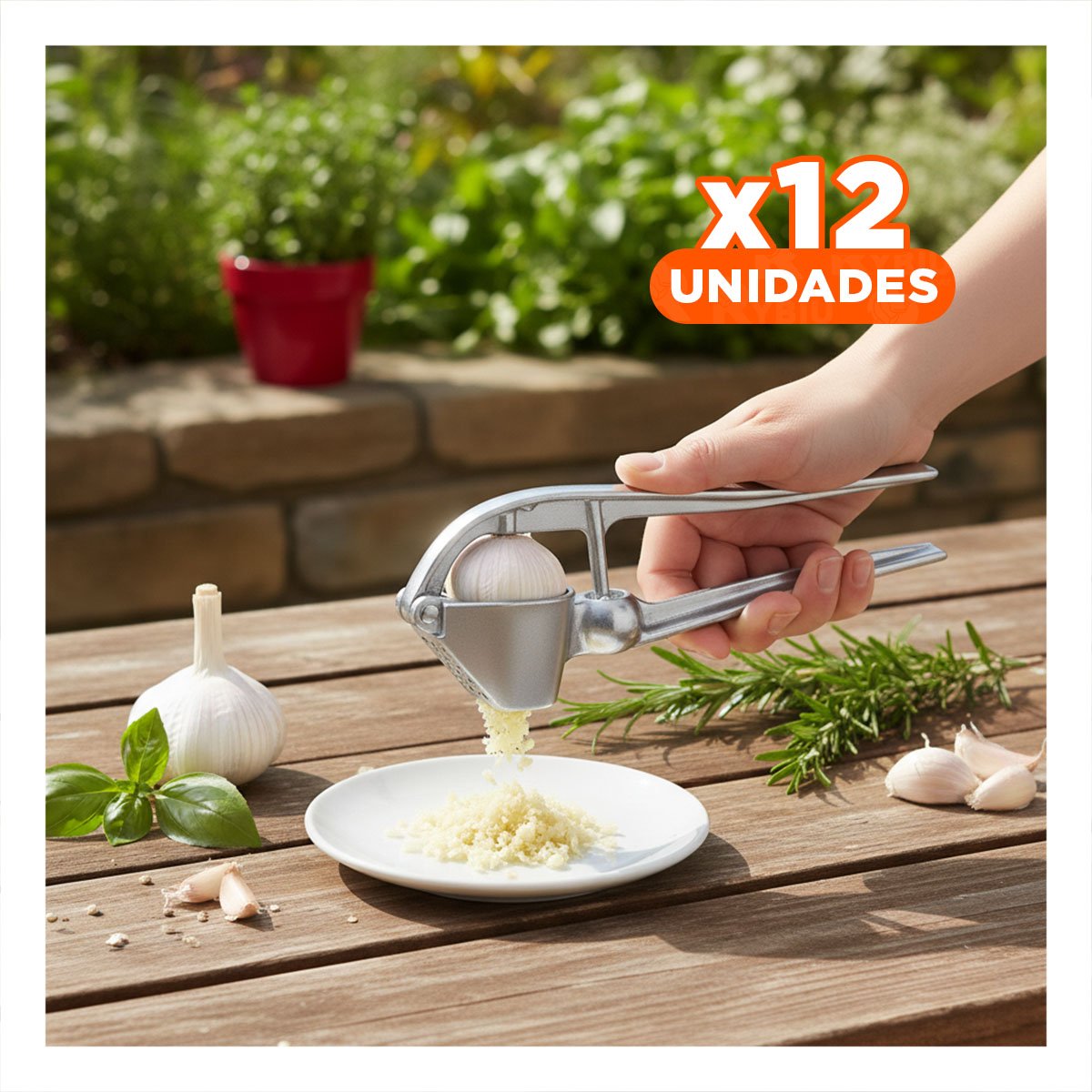 PACK12 PRENSA PRACTICA DE AJO PLATEADO DE ALUMINIO PARA COCINA - 1