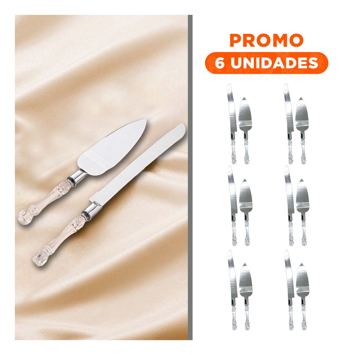 PACK6 SET ELEGANTE DE CUCHILLOS DE PASTEL CON ESPATULA PLATEADO - 1