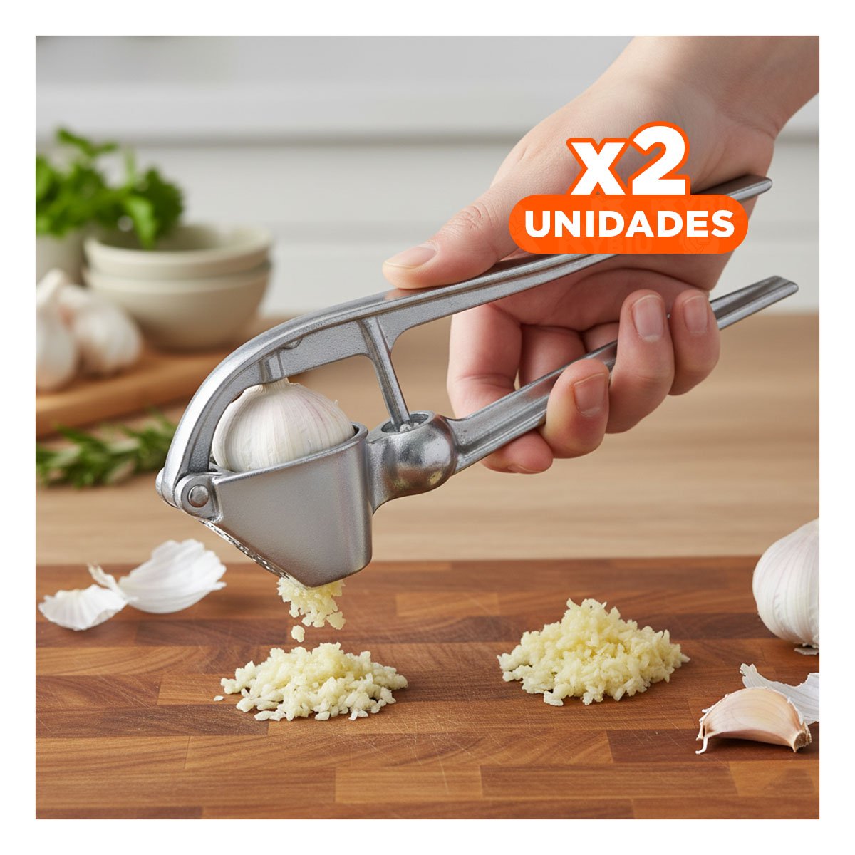 PACK2 PRENSA METALICA DE AJO PLATEADO DE ALUMINIO PARA COCINA Y+REGALO STICKER - 1