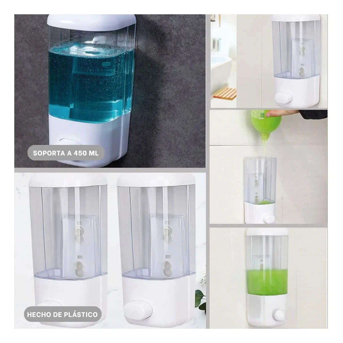 PACK4 SISTEMA DISPENSADOR 450 ML BLANCO PARA JABON LIQUIDO EN CASA Y+REGALO STICKER - 2