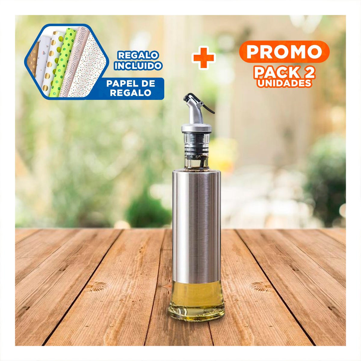 PACK2 VERTEDOR VIDRIO PICO DOSIFICADOR 500ML SEGURO Y DURABLE TODO TIPO ACEITE Y+PAPEL REGALO - 1