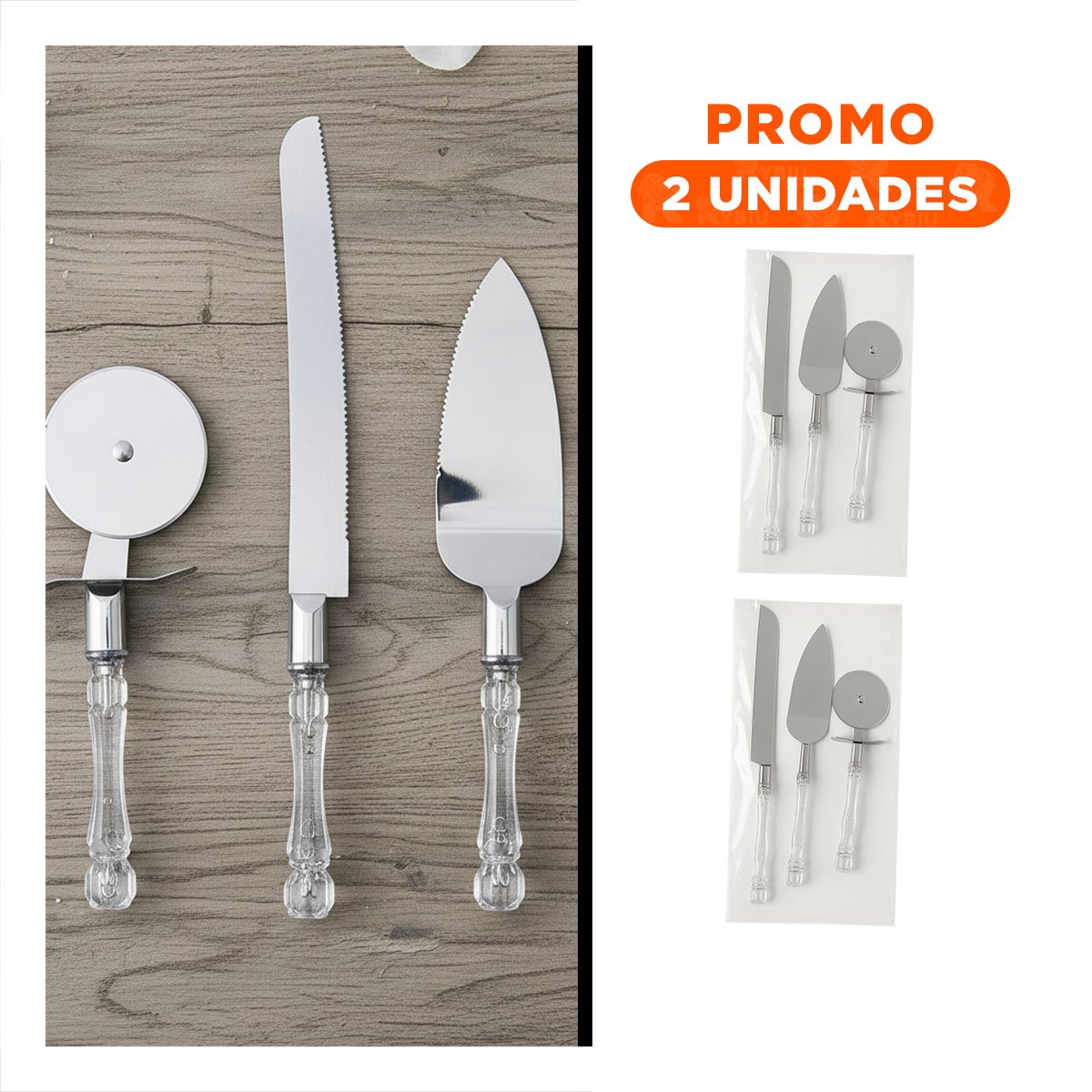 PACK2 UTENSILIOS 3 PIEZAS CUCHILLO ESPATULA CORTADOR MANGO ACRILICO PREPARACION - 1