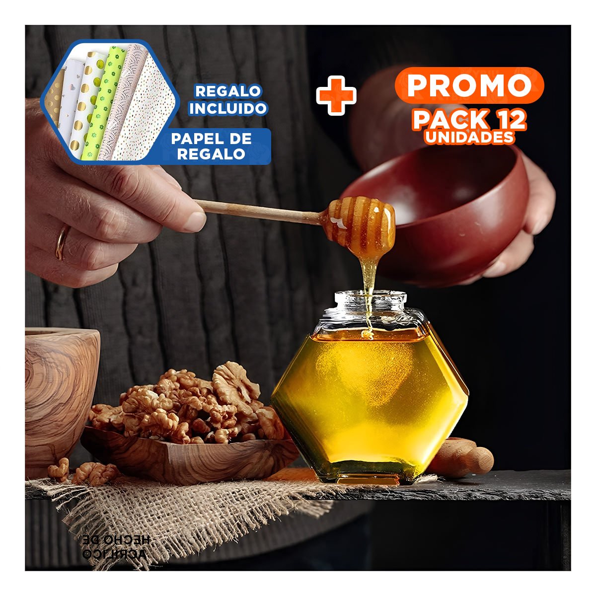 PACK12 CONTENEDOR EN VIDRIO TRANSPARENTE 380ML CON TAPA DE MADERA Y+PAPEL REGALO - 1