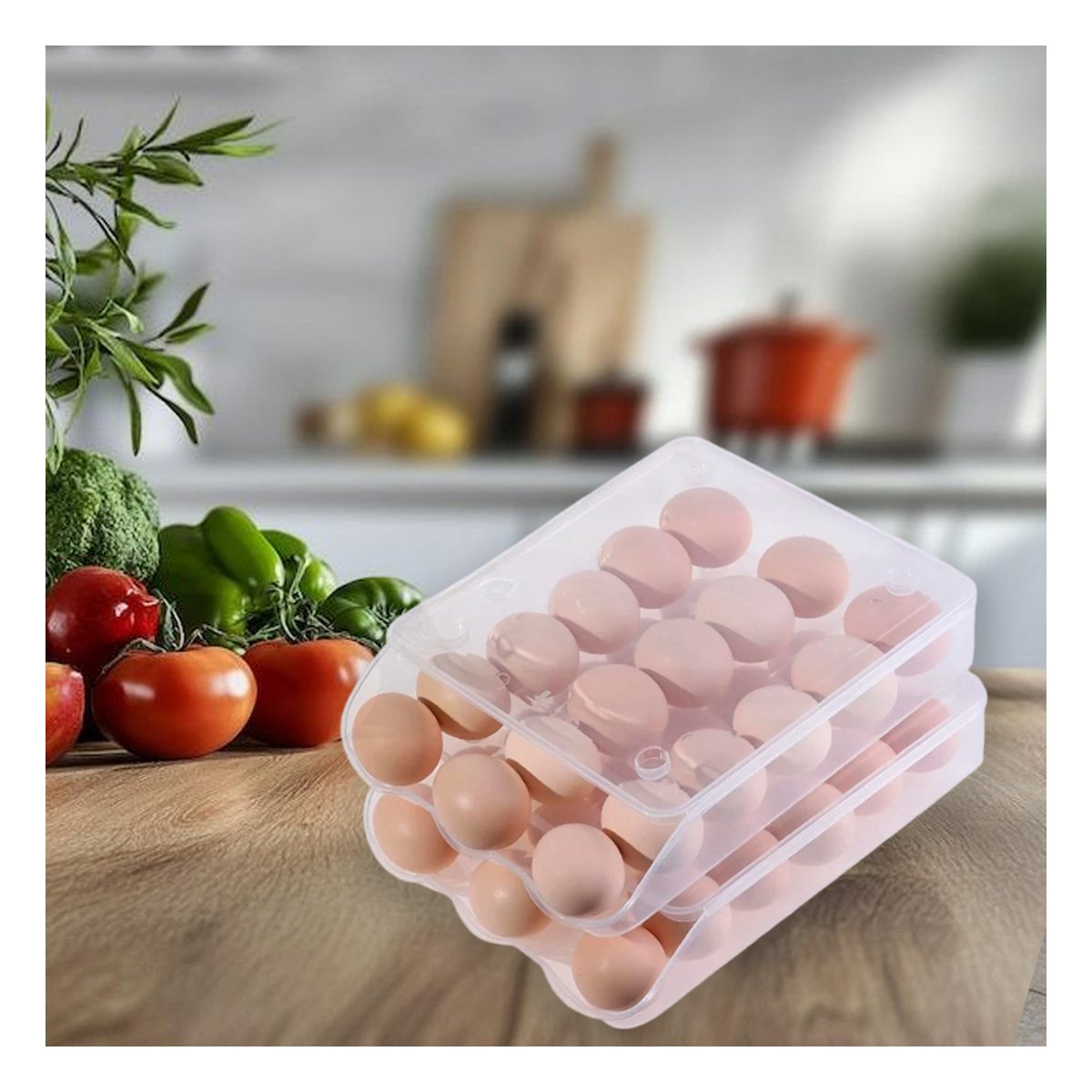 PACK4 CAJA PLASTICA COMPACTA PARA 18 HUEVOS TRANSPARENTE ORGANIZA LA COCINA Y+PAPEL REGALO - 2