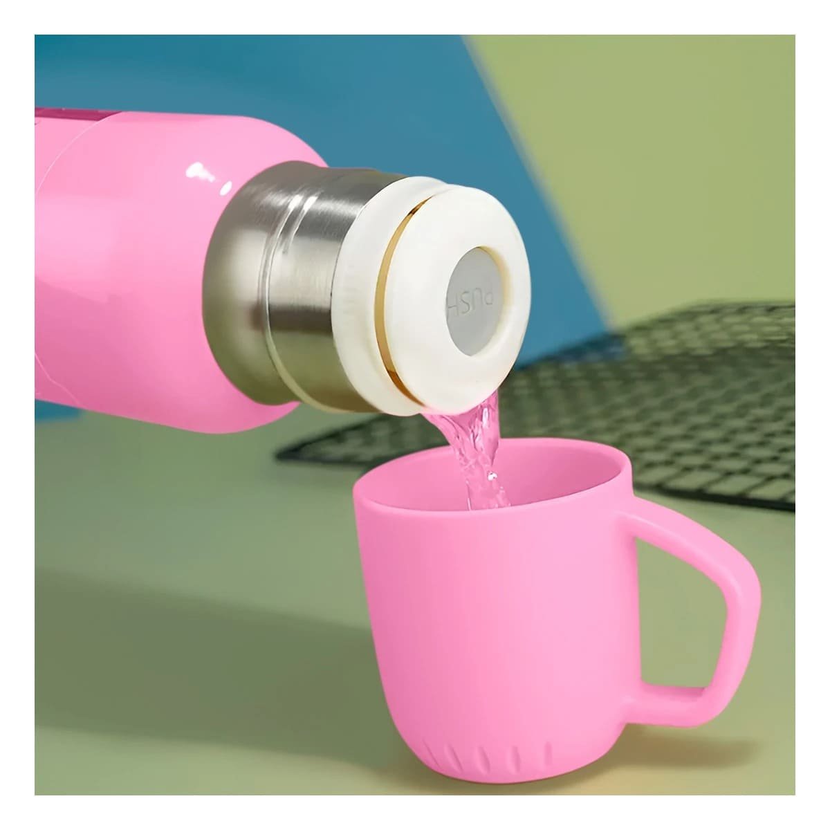 PACK6 MODELO PORTATIL DE 500ML CON 3 TAZAS ROSADO RESISTENTE DURADERO Y+REGALO STICKER - 5