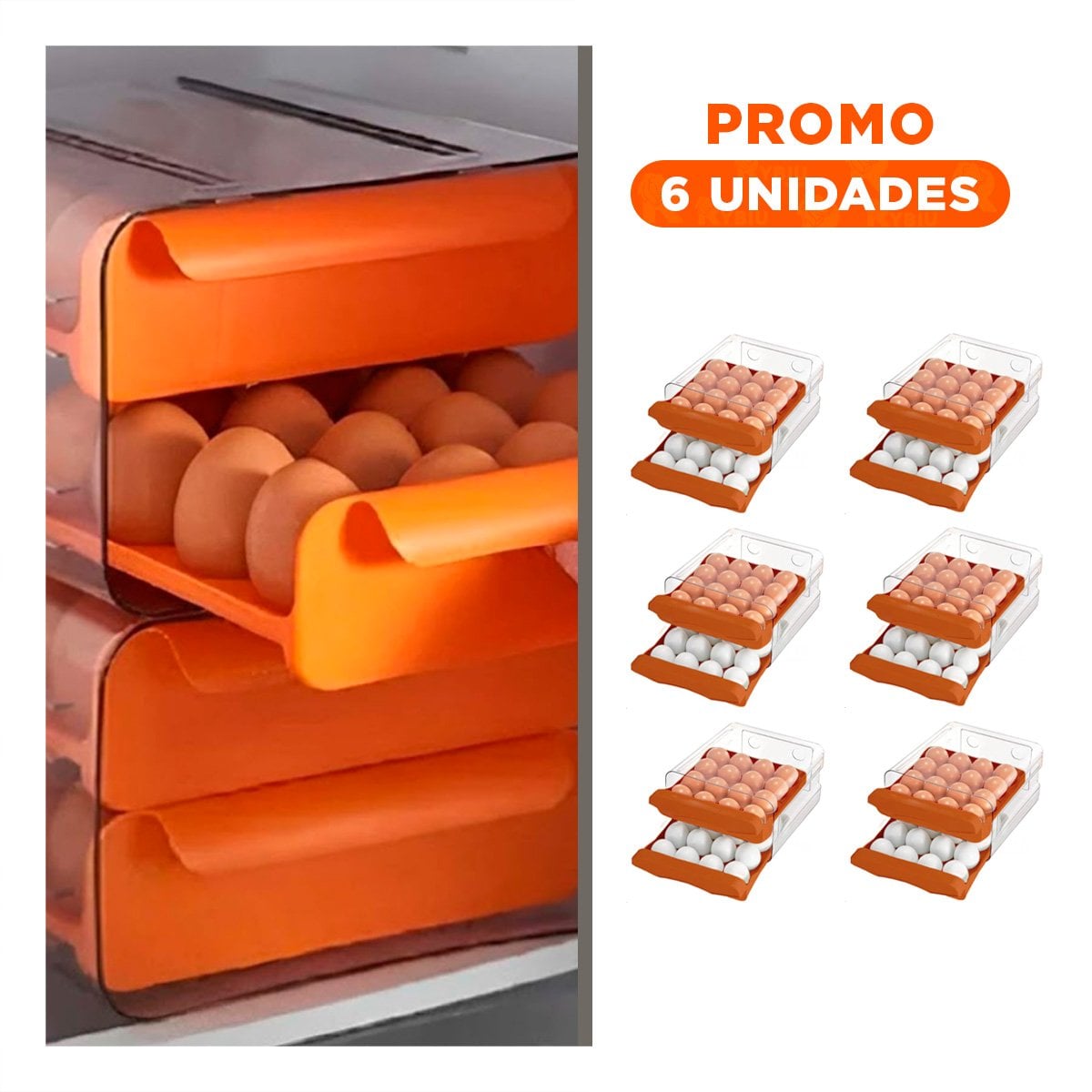 PACK6 BANDEJA ORGANICA EN COLOR ANARANJADO CON MARCO TRANSPARENTE DOBLE ACRILICO PARA HUEVOS - 1