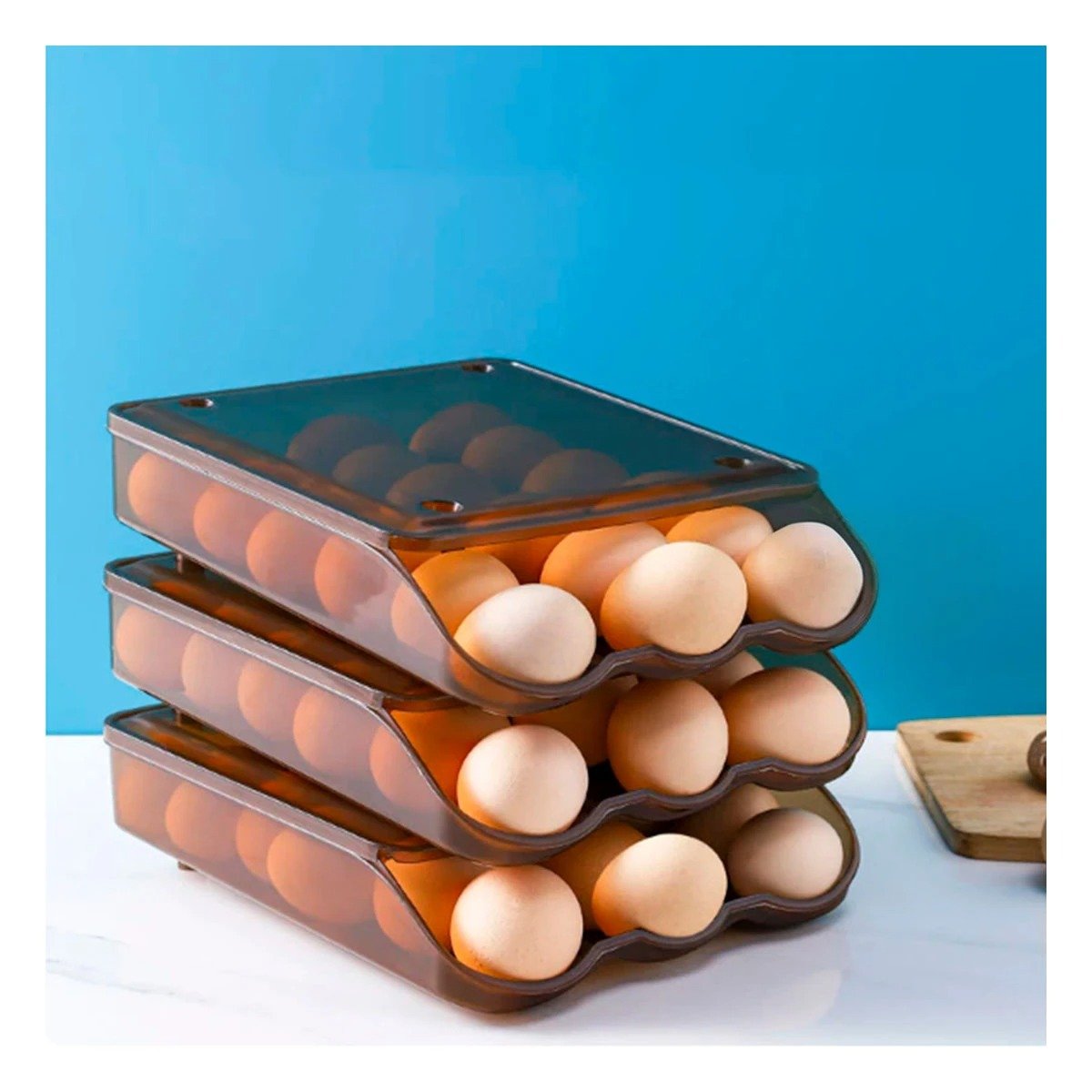 PACK4 CONTENEDOR MODERNO TRANSPARENTE MARRON PARA 18 HUEVOS FACIL DE ACCEDER EN COCINA - 5