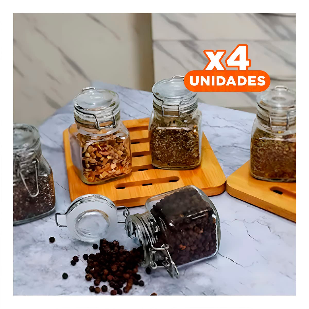 PACK4 ENVASE VERSATIL DE VIDRIO DE 100 ML MULTIUSO CON TAPA Y CIERRE SEGURO - 1
