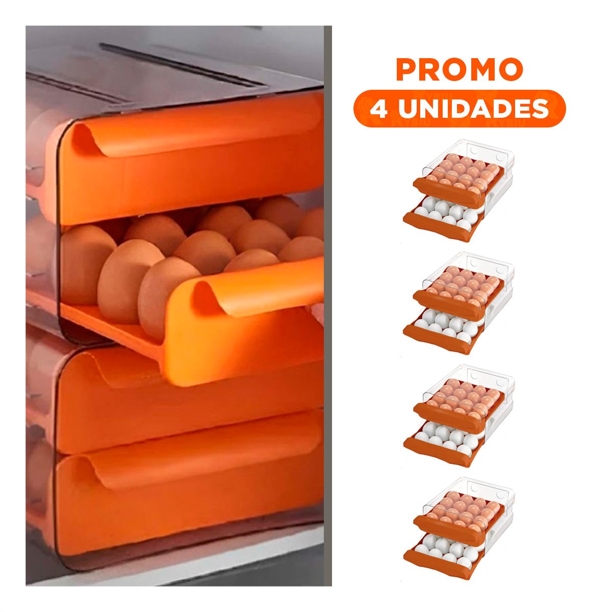 PACK4 BANDEJA COMPACTA EN DOBLE ACRILICO CON DETALLE ANARANJADO PARA HUEVOS Y+REGALO STICKER - 1