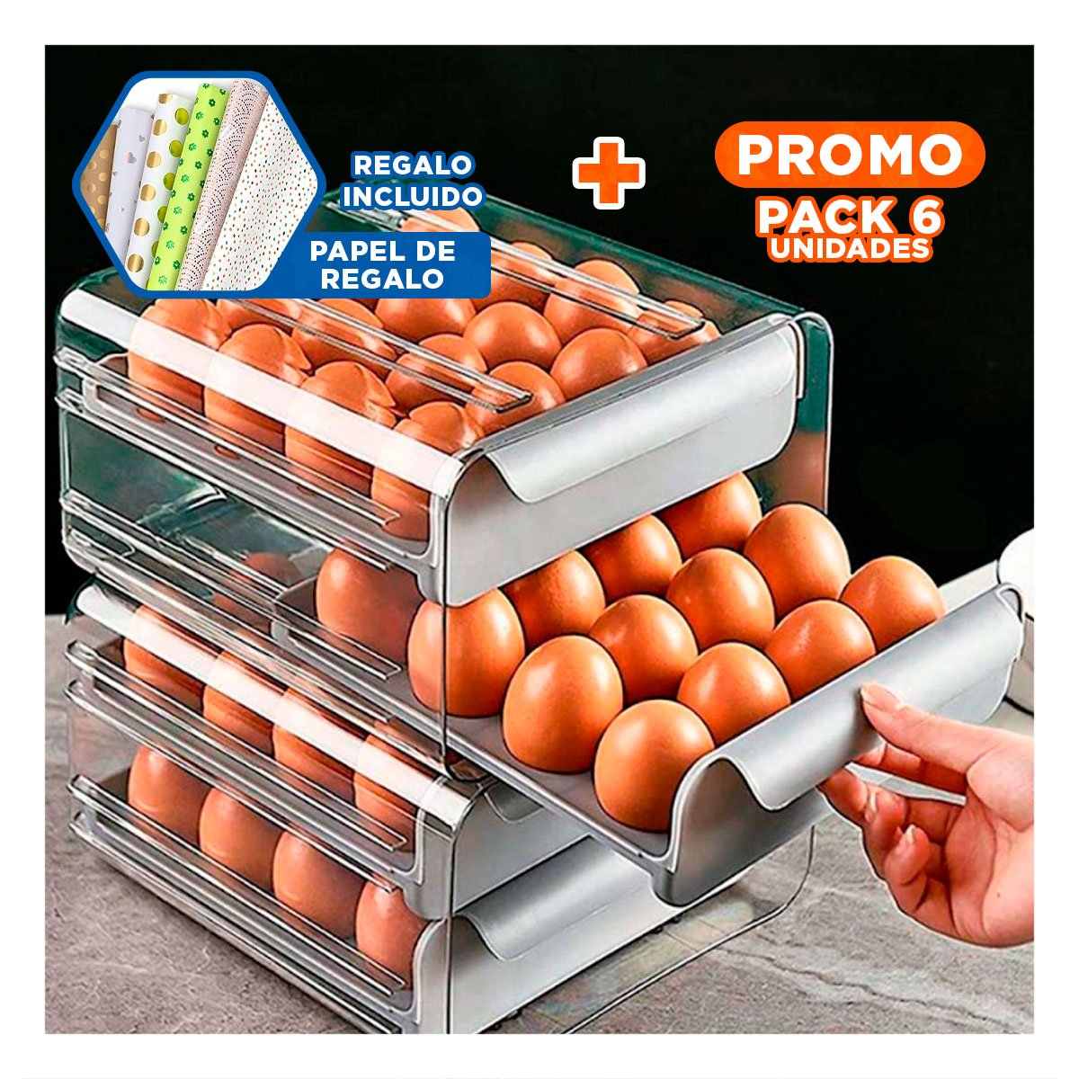 PACK6 BANDEJA ESTRUCTURAL PARA HUEVOS EN DOBLE ACRILICO CON ACABADO PLOMO Y+PAPEL REGALO - 1