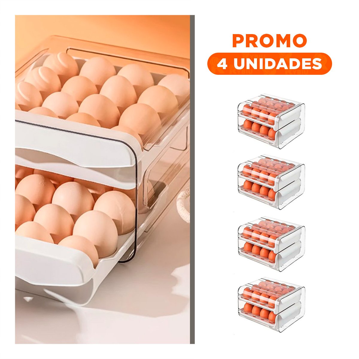 PACK4 BANDEJA COMPACTA EN DOBLE ACRILICO CON DETALLE BLANCO PARA HUEVOS Y+REGALO STICKER - 1