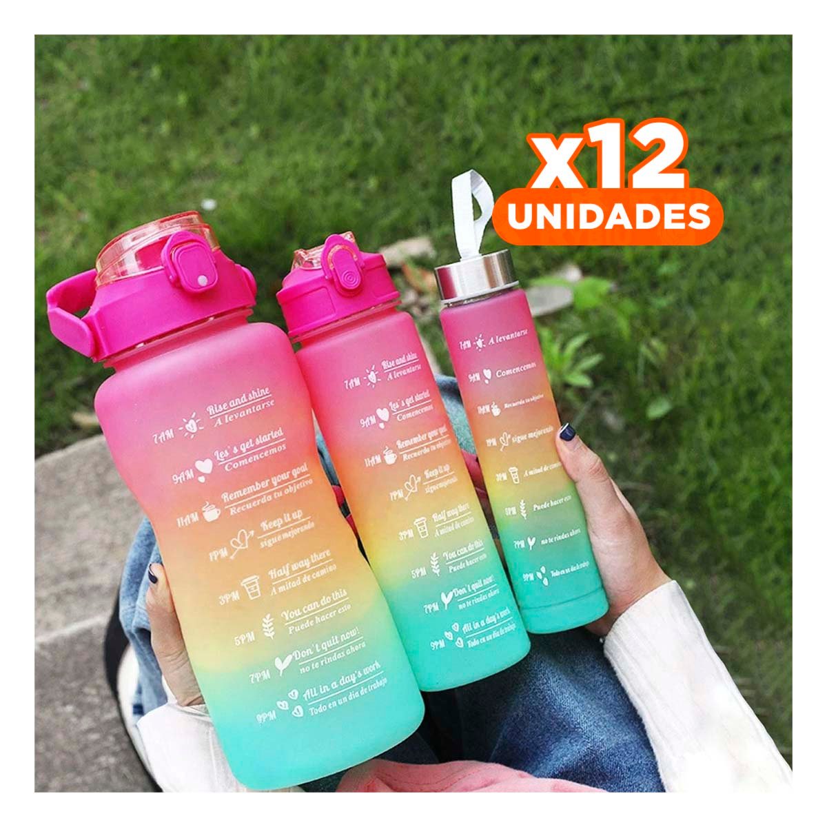 PACK12 CANTIMPLORAS SET TRIPLE EN FUCSIA CON TAPA DE PLASTICO 2 L 1 L Y 300 ML - 1