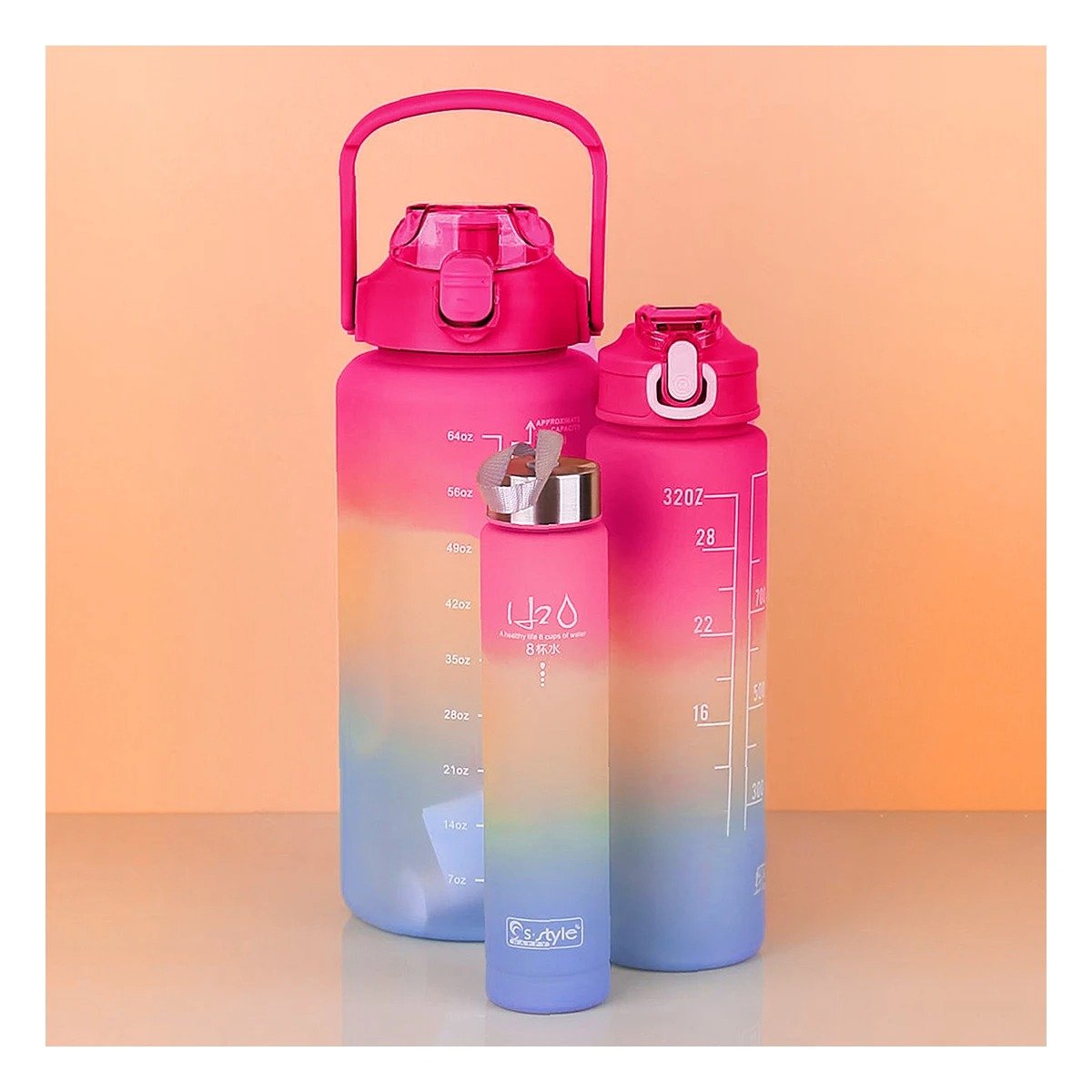 PACK12 CANTIMPLORAS SET TRIPLE EN FUCSIA CON TAPA DE PLASTICO 2 L 1 L Y 300 ML - 3