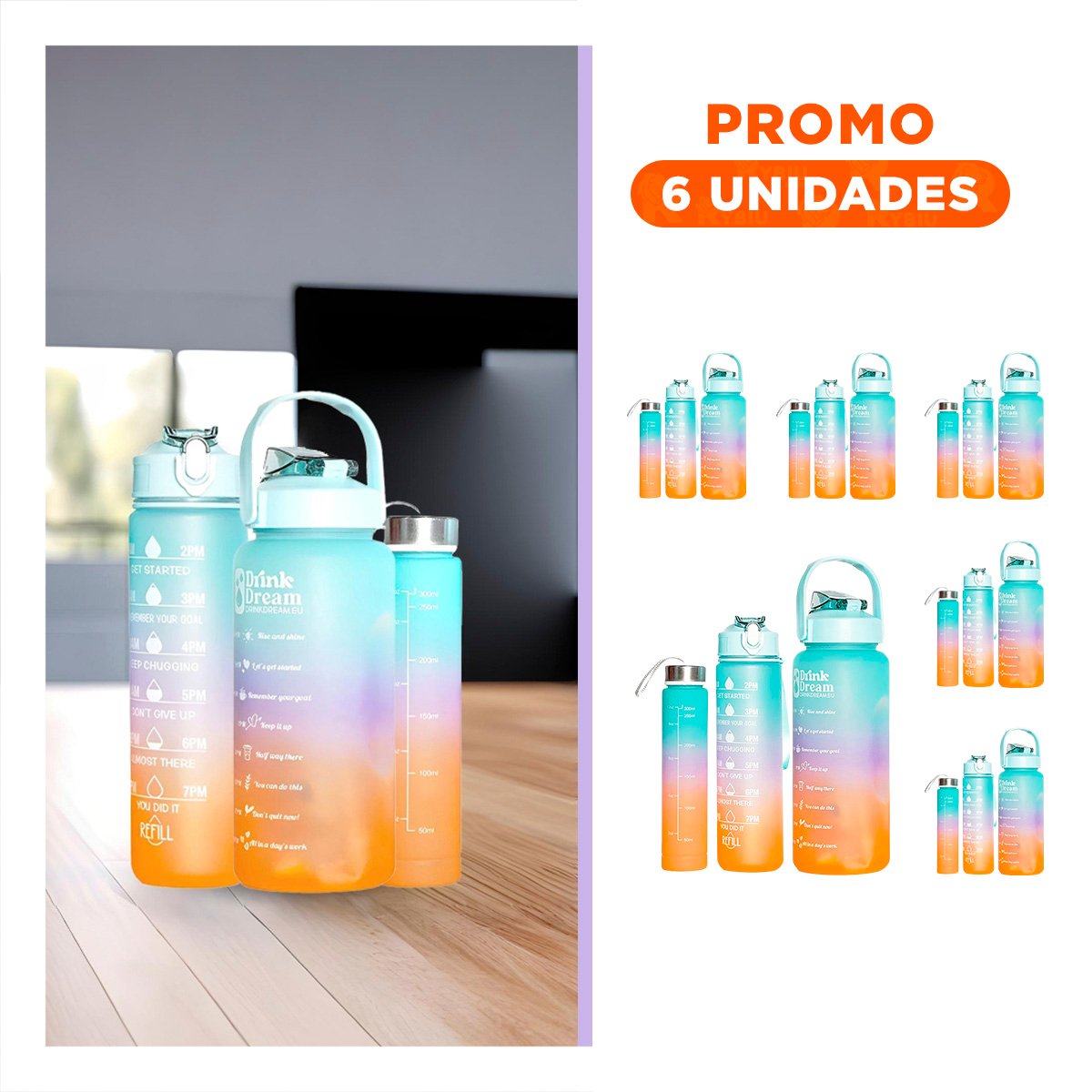 PACK6 CANTIMPLORAS EN CELESTE CON CAPACIDAD 2 L 1 L Y 300 ML EN SET DE 3 - 1