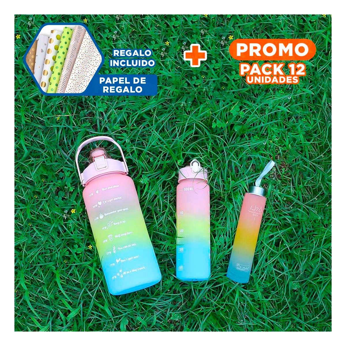 PACK12 SET DE 3 TOMATODOS CON 2 L 1 L Y 300 ML EN ROSADO RESISTENTE Y+PAPEL REGALO - 1
