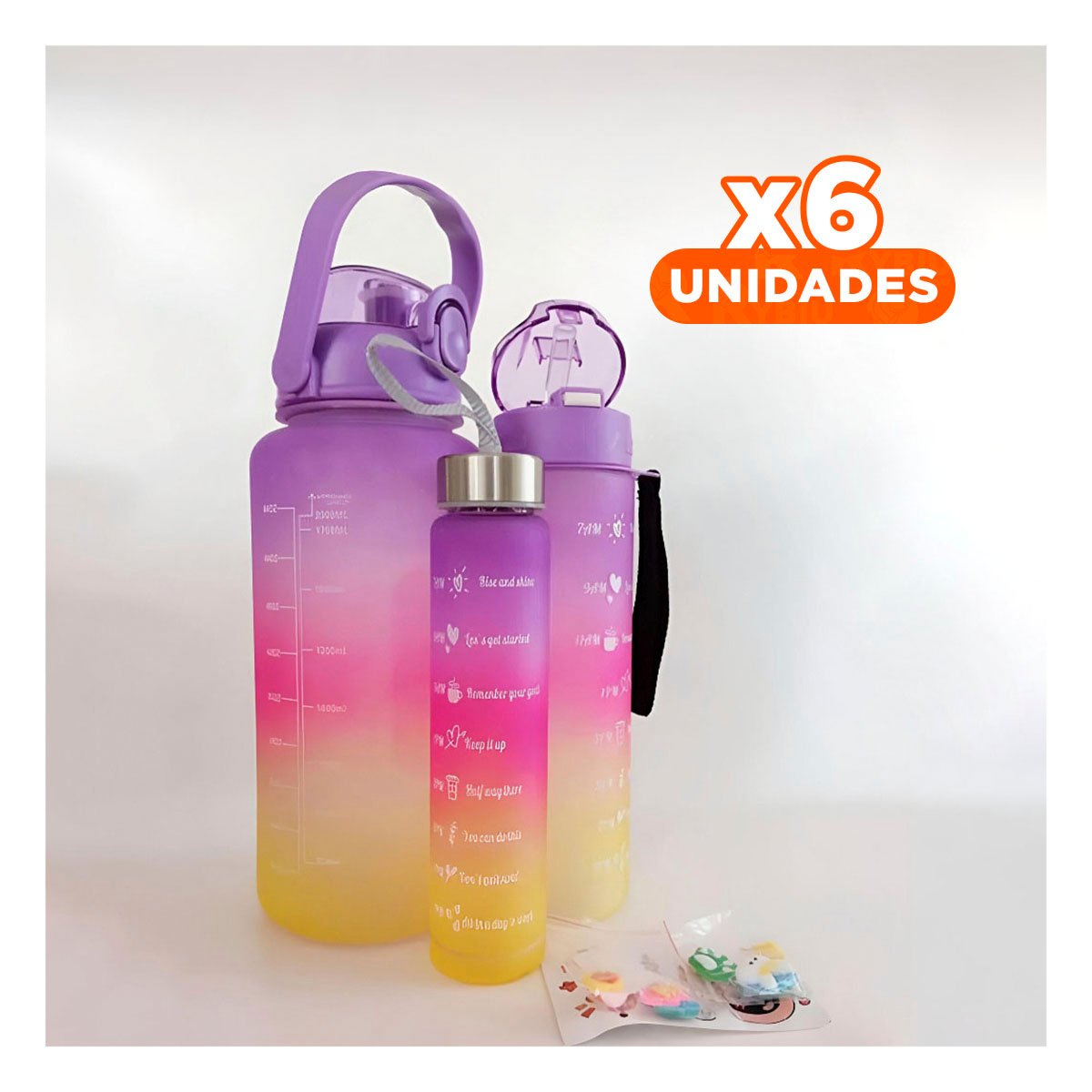 PACK6 CANTIMPLORAS EN MORADO CON 2 L 1 L Y 300 ML PARA ACTIVIDADES Y+REGALO STICKER - 1