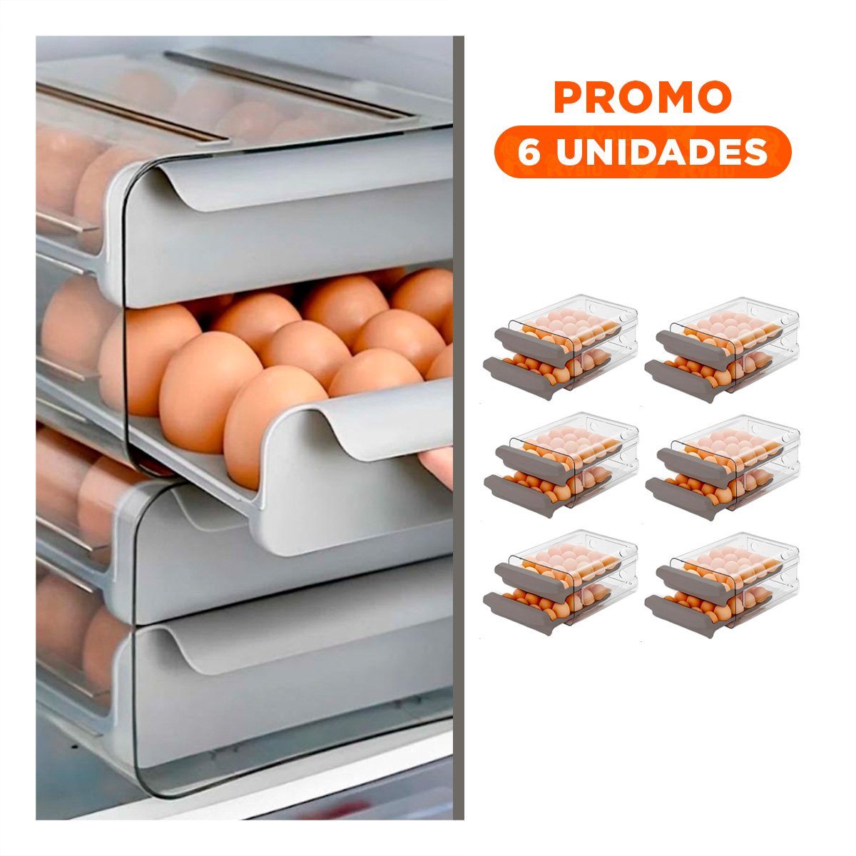 PACK6 BANDEJA ORGANICA EN COLOR PLOMO CON MARCO TRANSPARENTE DOBLE ACRILICO PARA HUEVOS - 1
