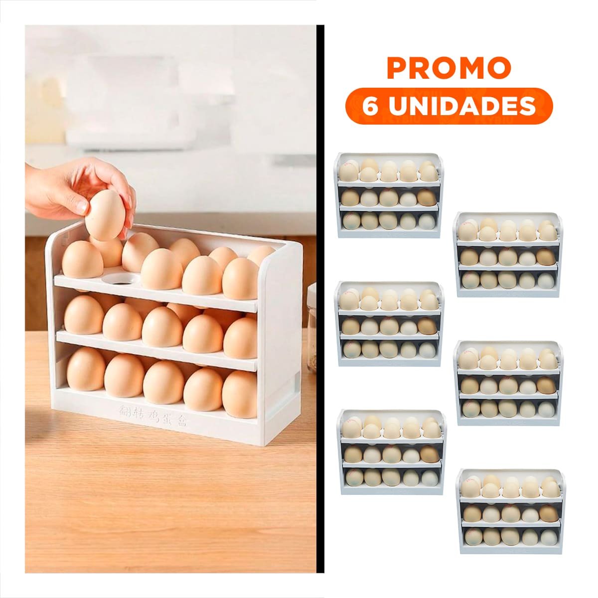 PACK6 SOPORTE TRES NIVELES EN BLANCO PARA 30 HUEVOS EN USO DIARIO - 1